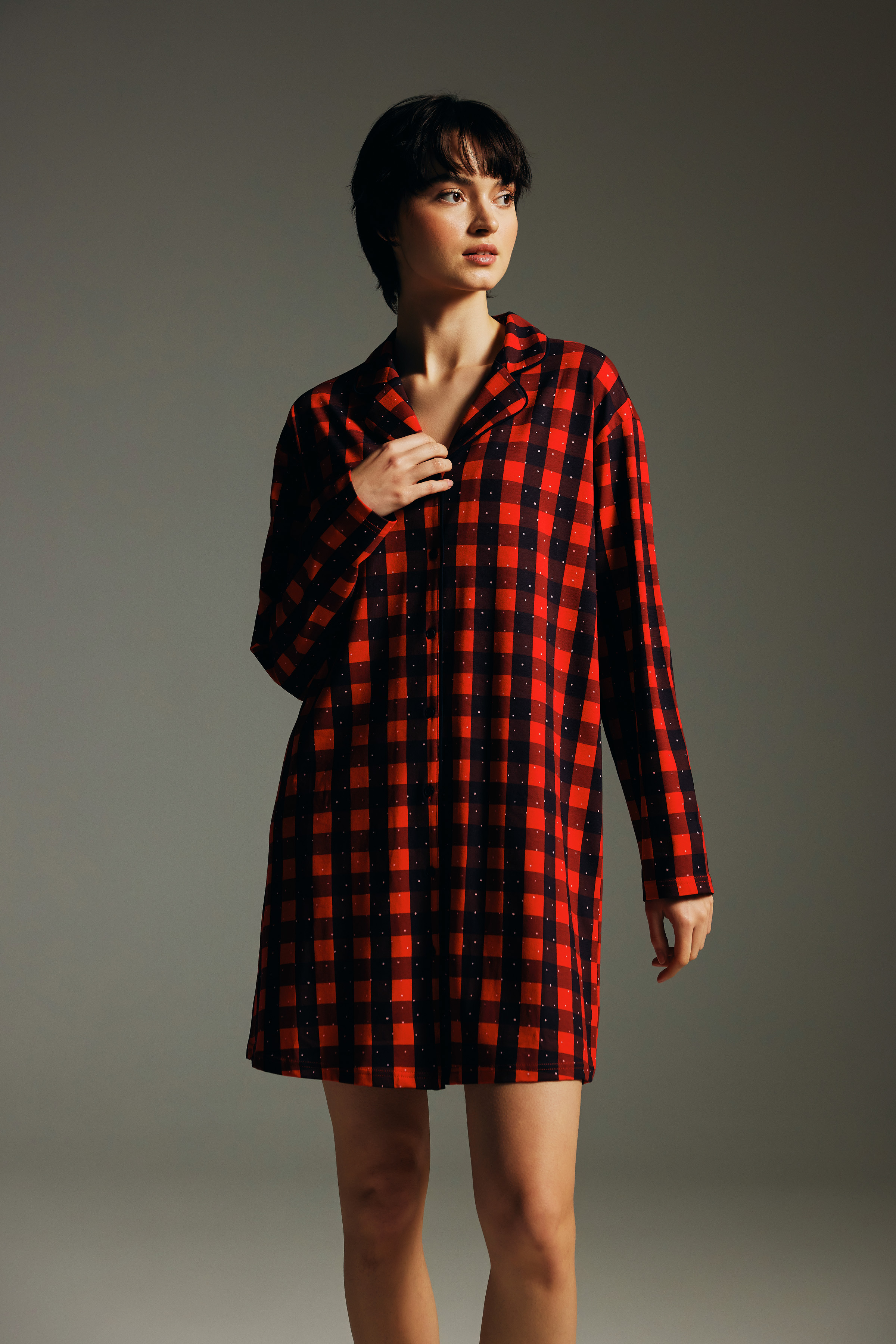 Kadın Pamuklu Uzun Kollu Gömlek Gecelik