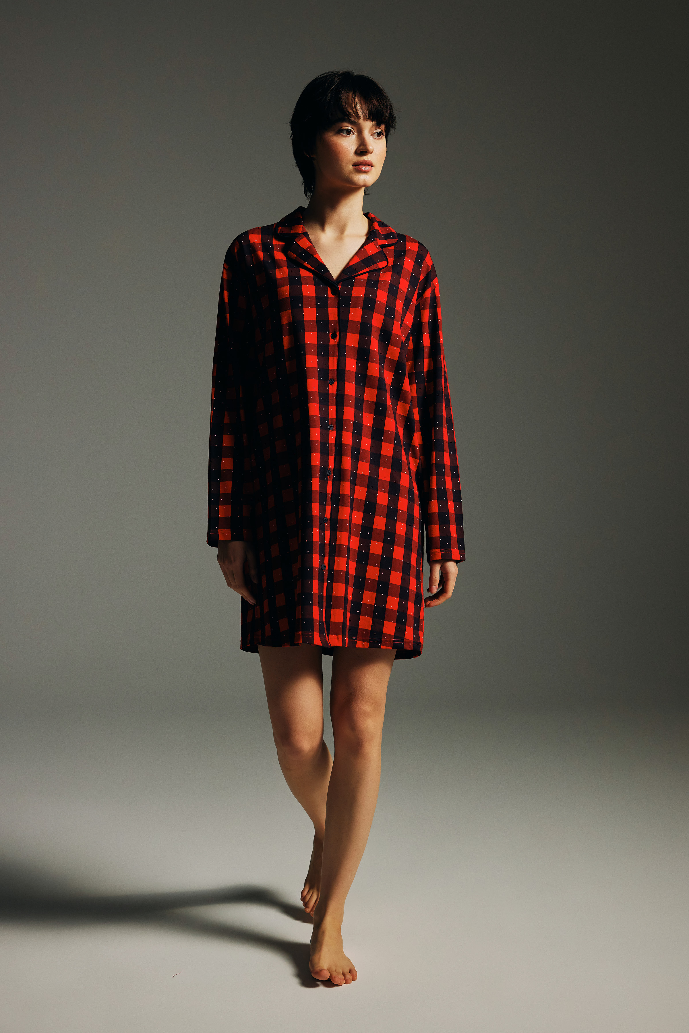 Kadın Pamuklu Uzun Kollu Gömlek Gecelik