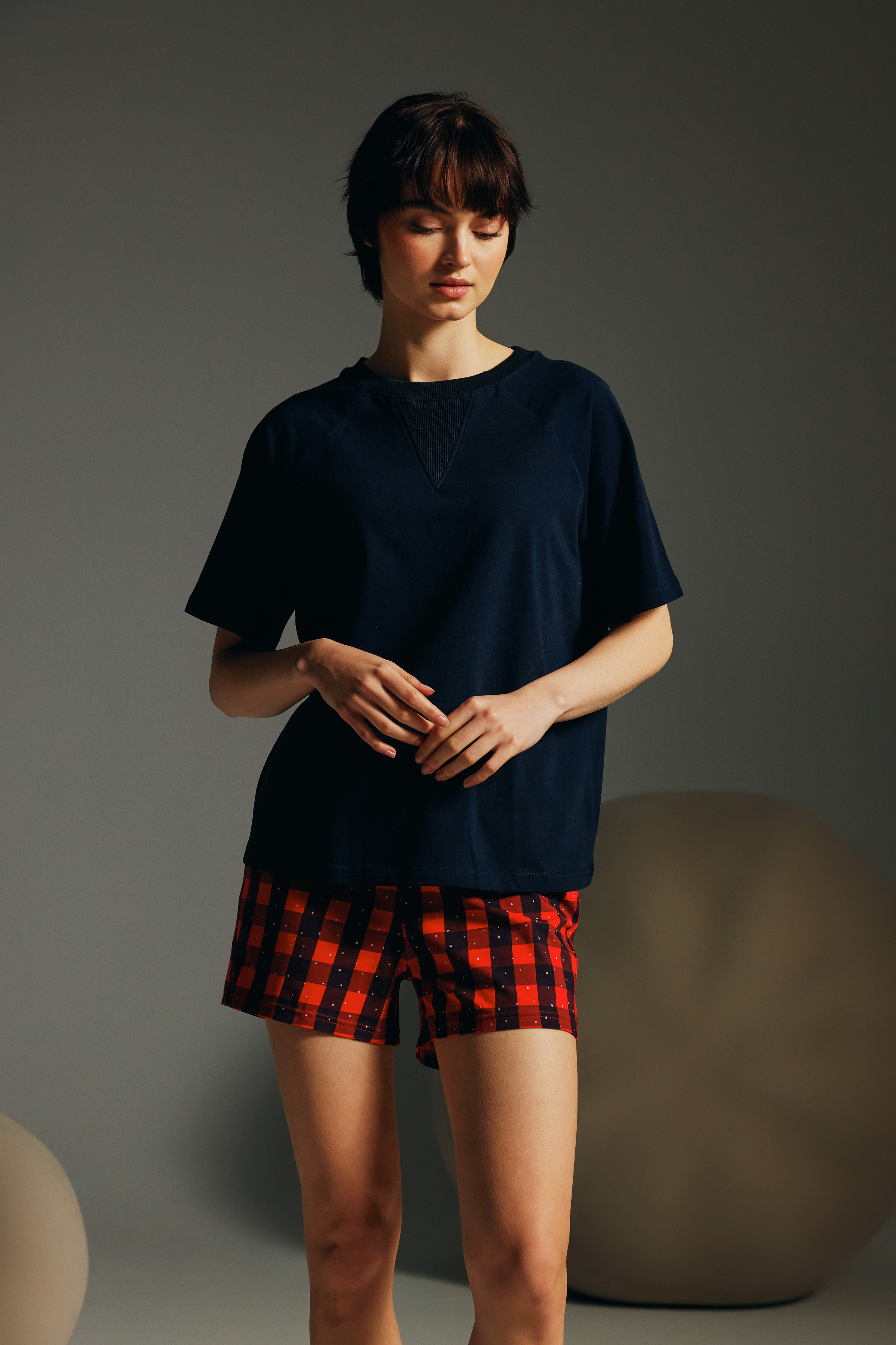 Kadın Pamuklu Reglan Kısa Kollu Şortlu Pijama Takımı