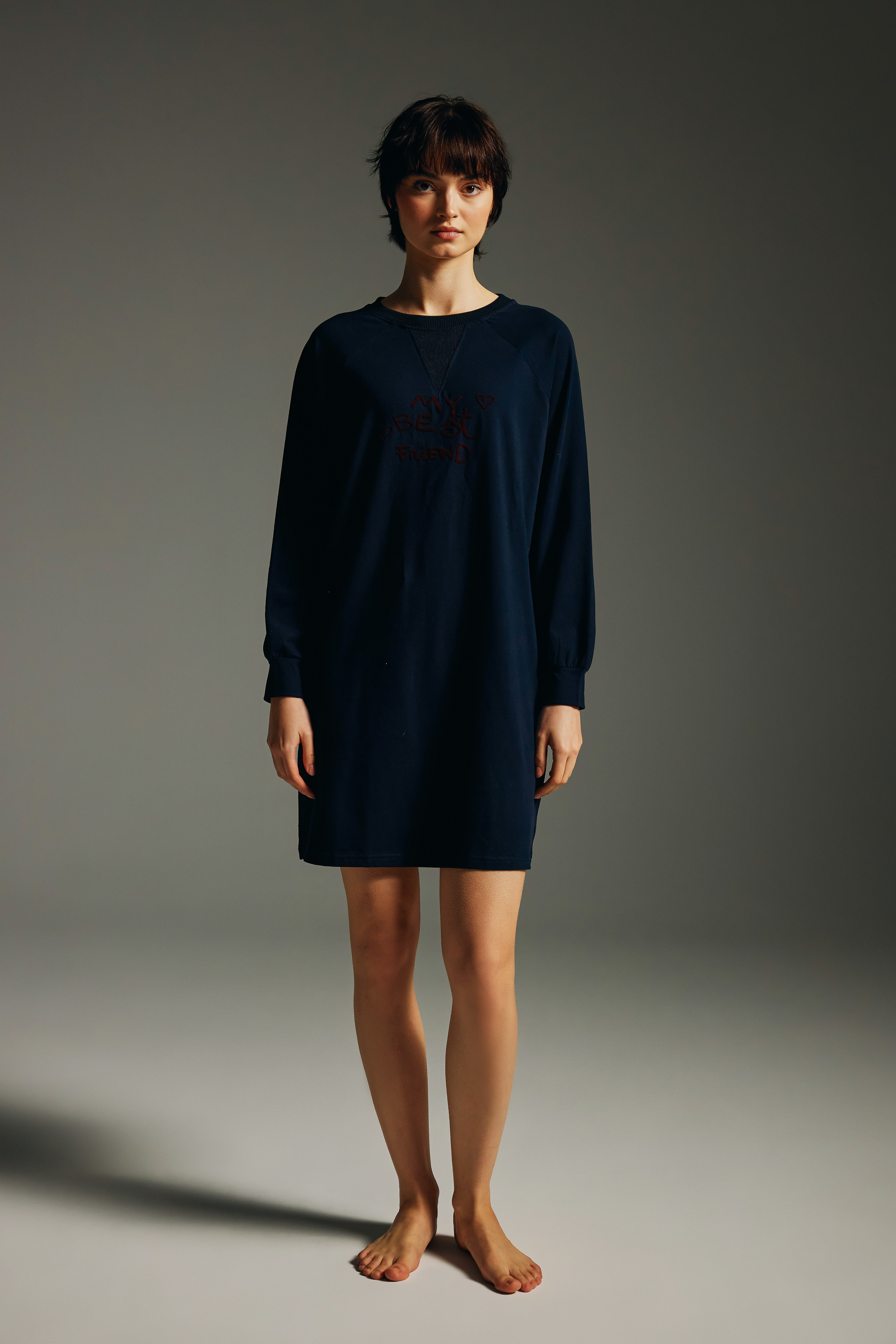 Kadın Pamuklu Reglan Uzun Kollu Gecelik