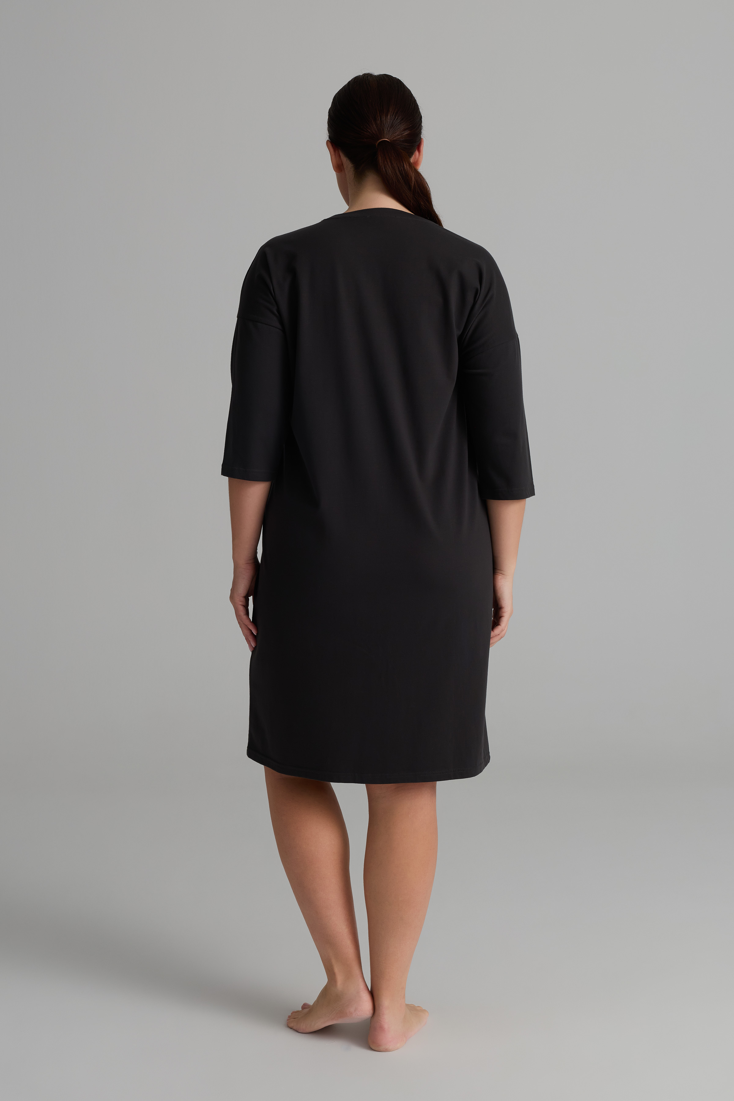 Kadın Plus Size Pamuklu Uzun Kollu Gecelik