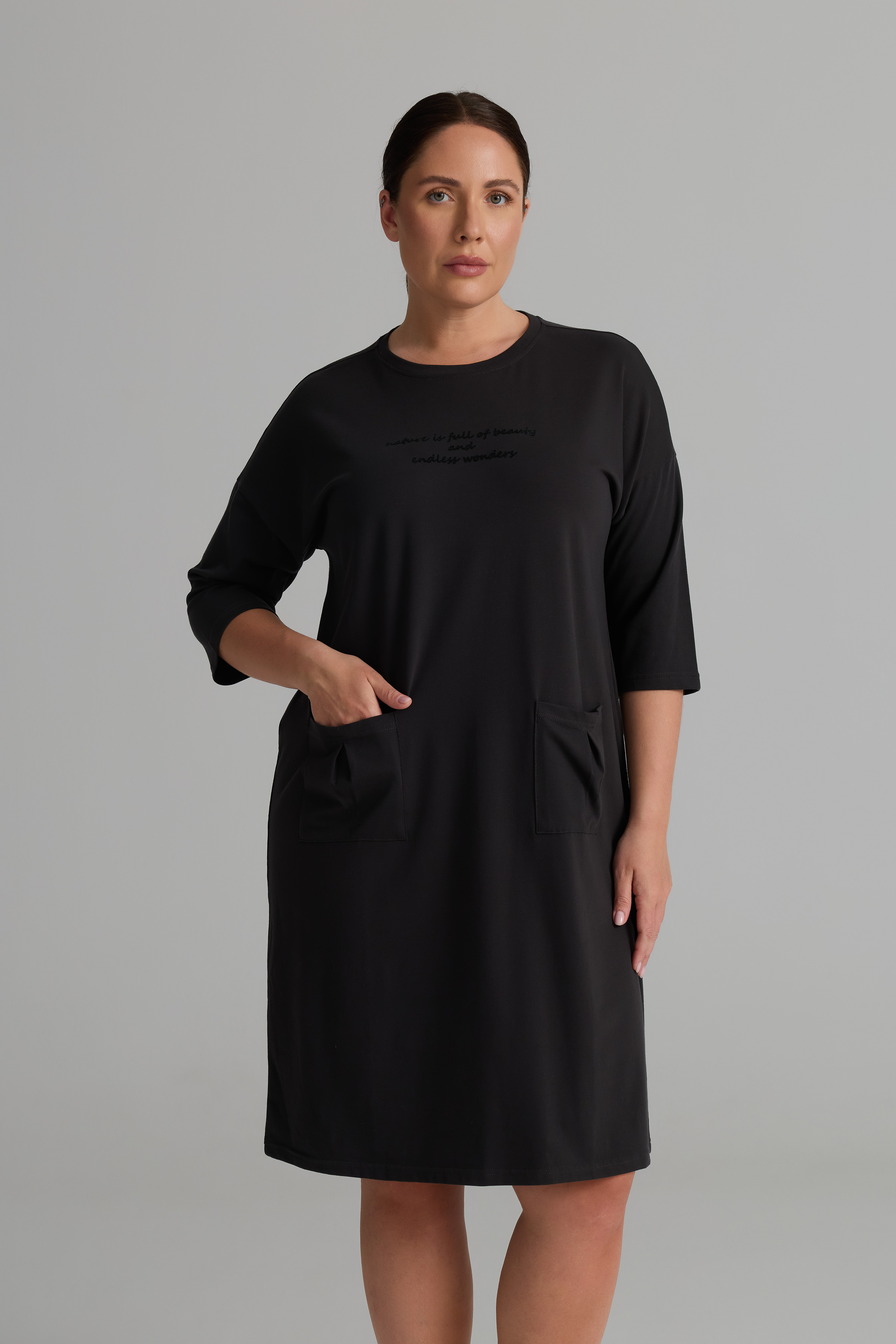 Kadın Plus Size Pamuklu Uzun Kollu Gecelik