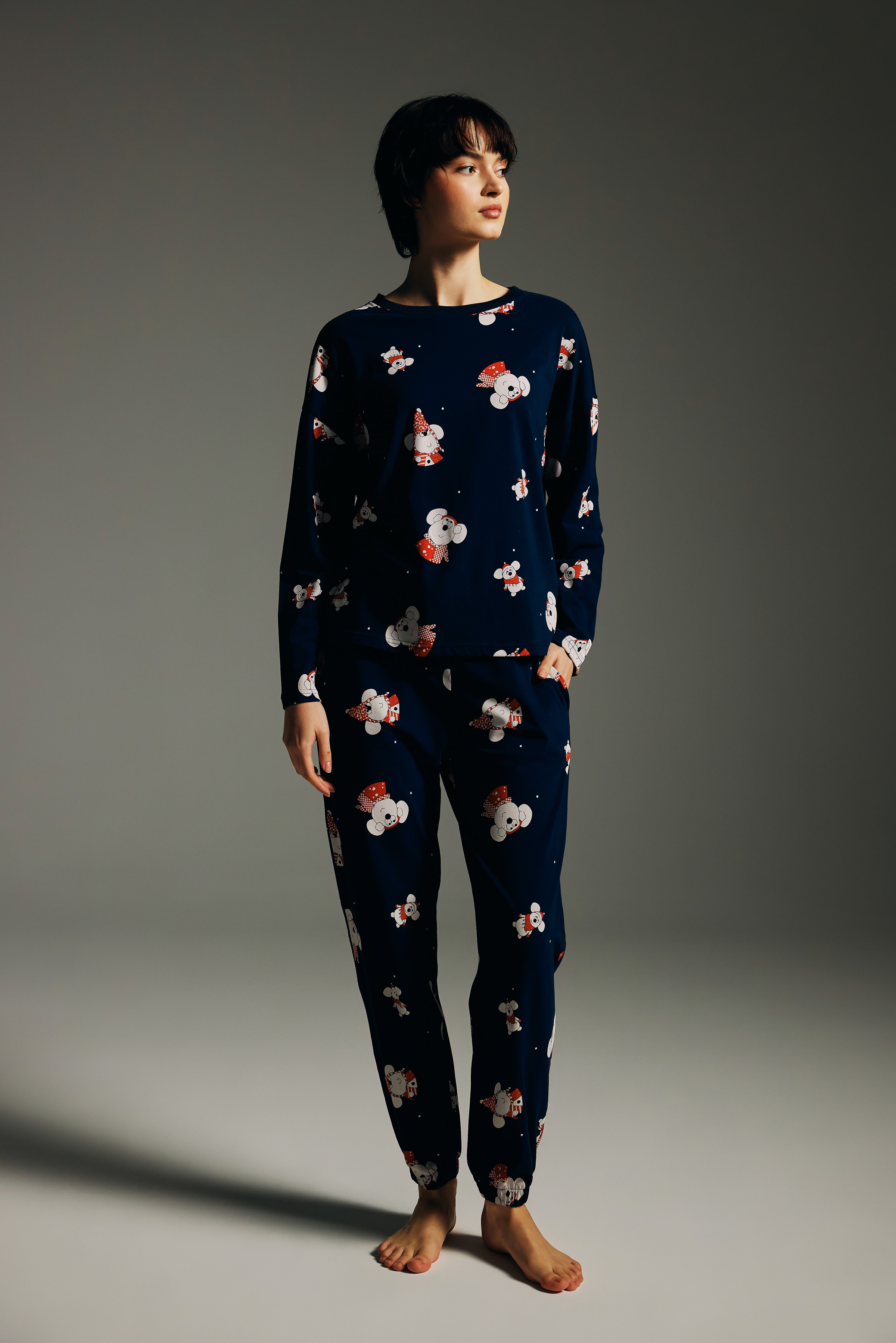 Kadın Pamuklu Uzun Kollu Pijama Takımı