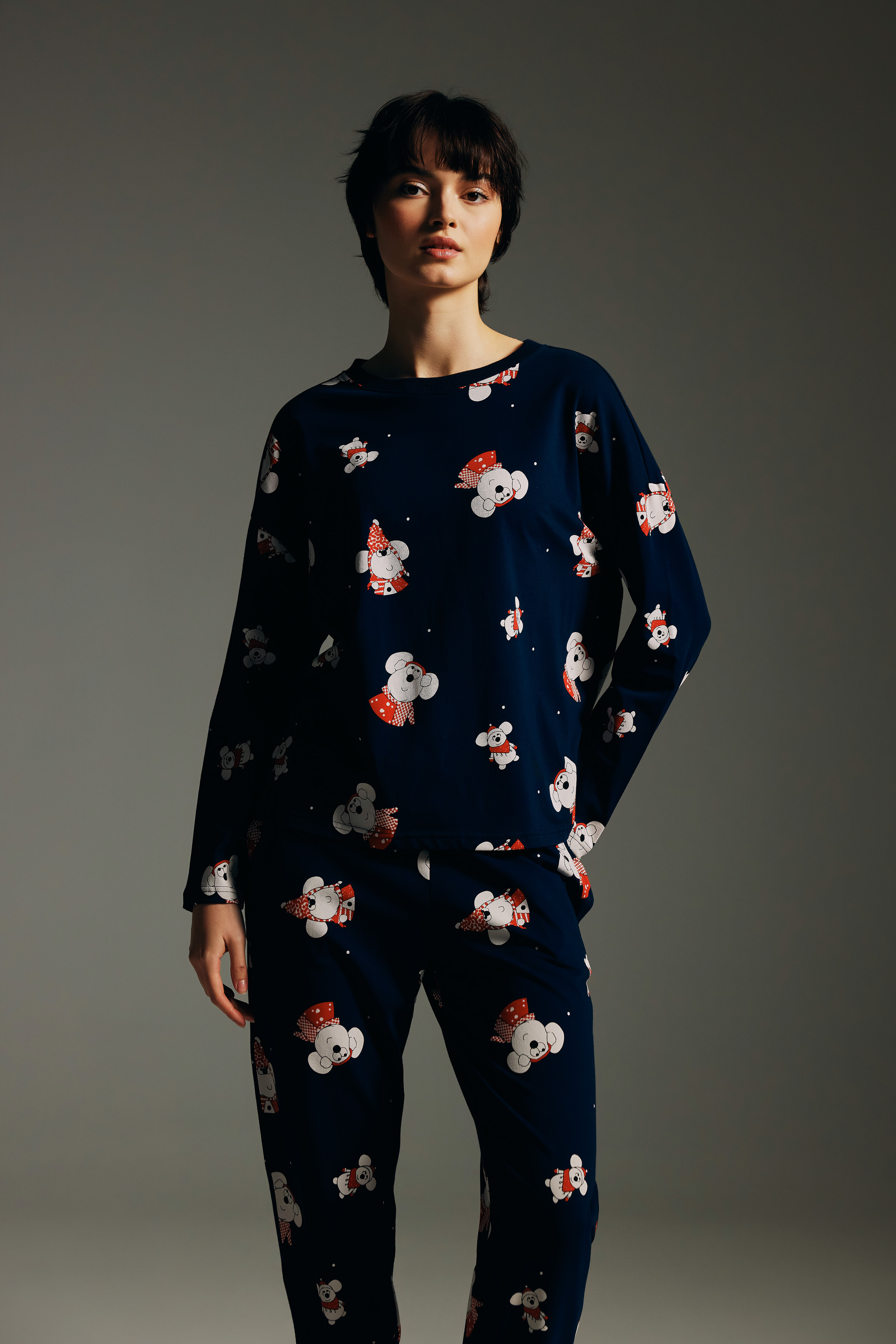 Kadın Pamuklu Uzun Kollu Pijama Üstü