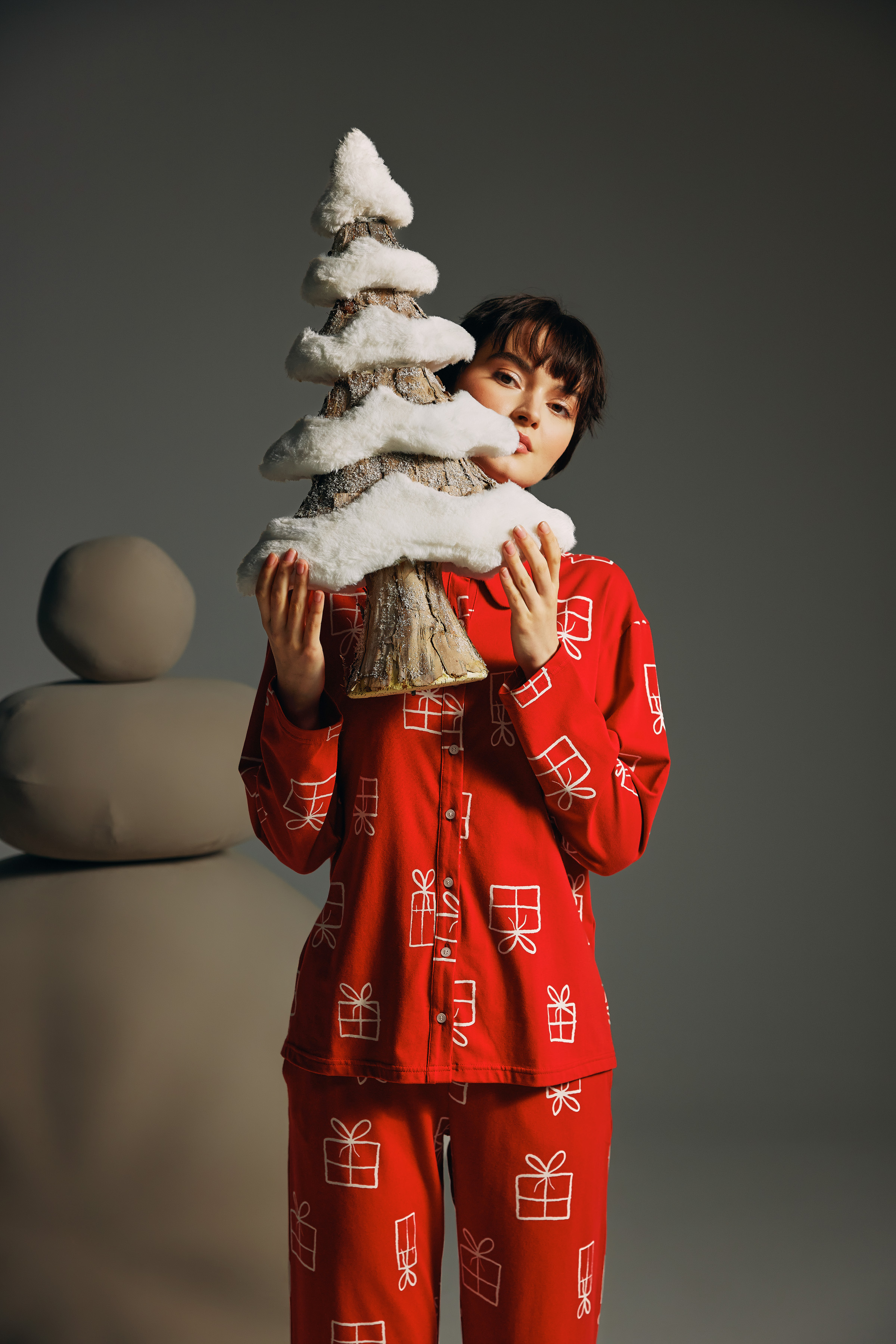 Kadın Pamuklu Uzun Kollu Gömlek Pijama Takımı