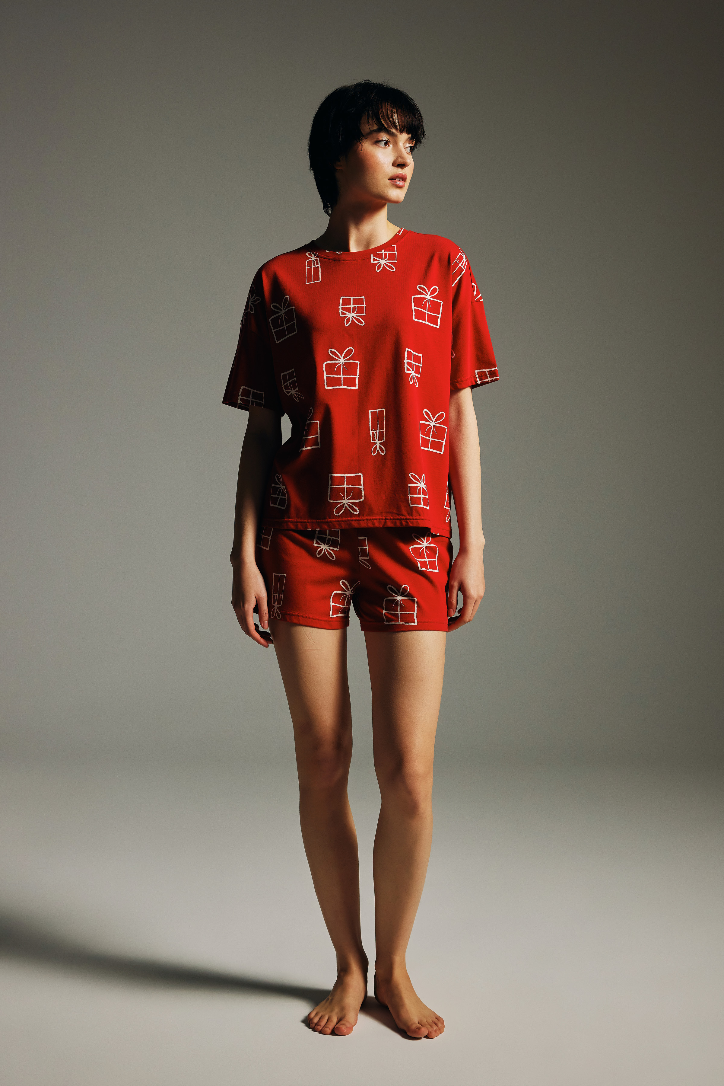 Kadın Pamuklu Kısa Kollu Pijama Üstü