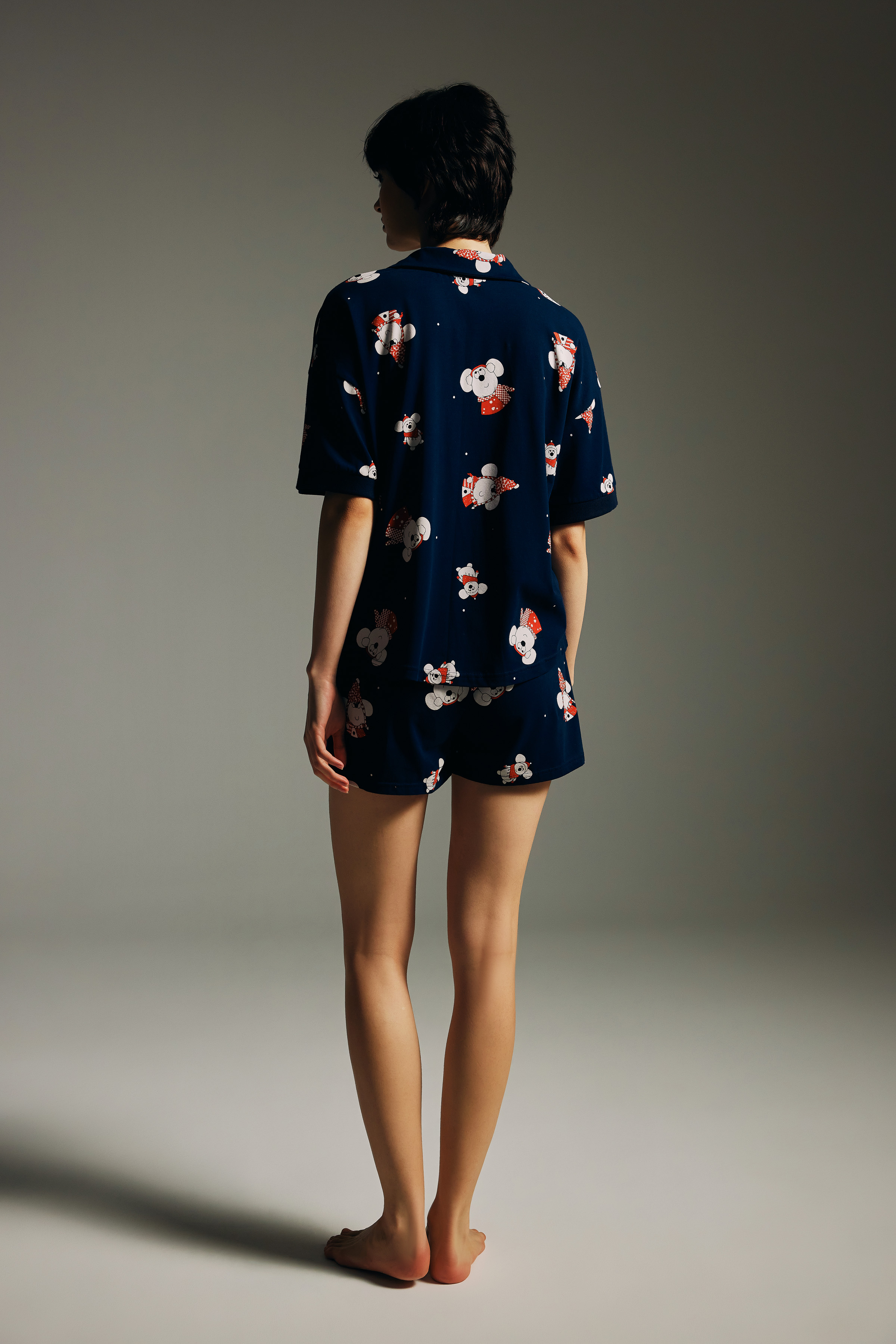 Kadın Pamuklu Kısa Kollu Gömlek Şortlu Pijama Takımı