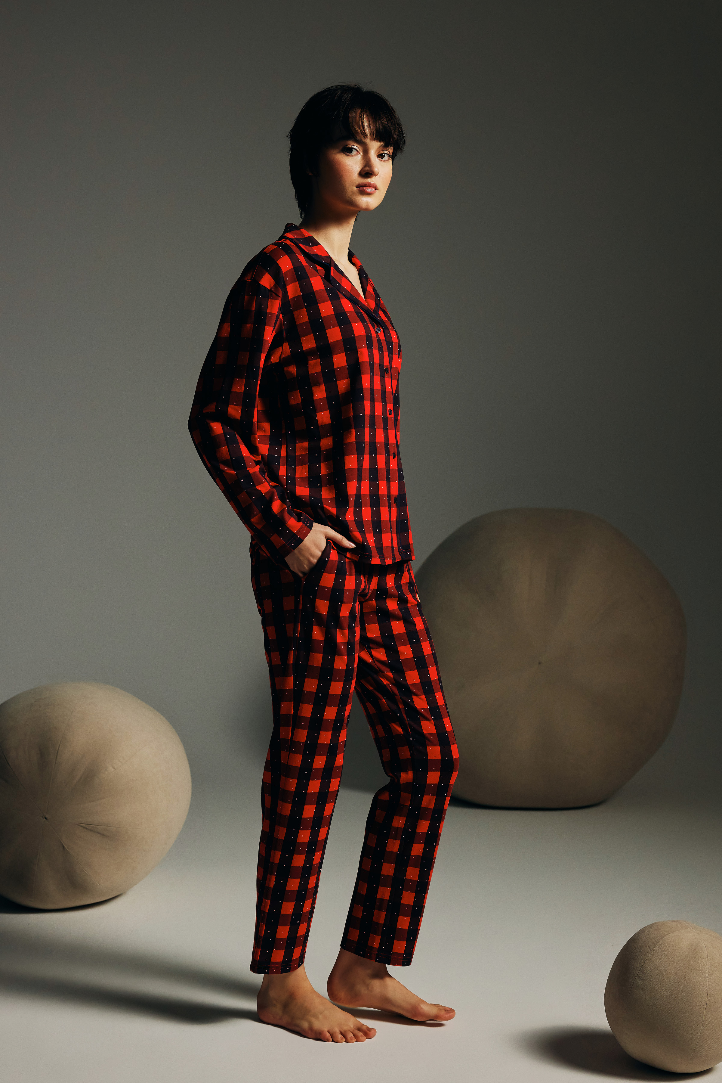 Kadın Pamuklu Uzun Kollu Gömlek Pijama Takımı