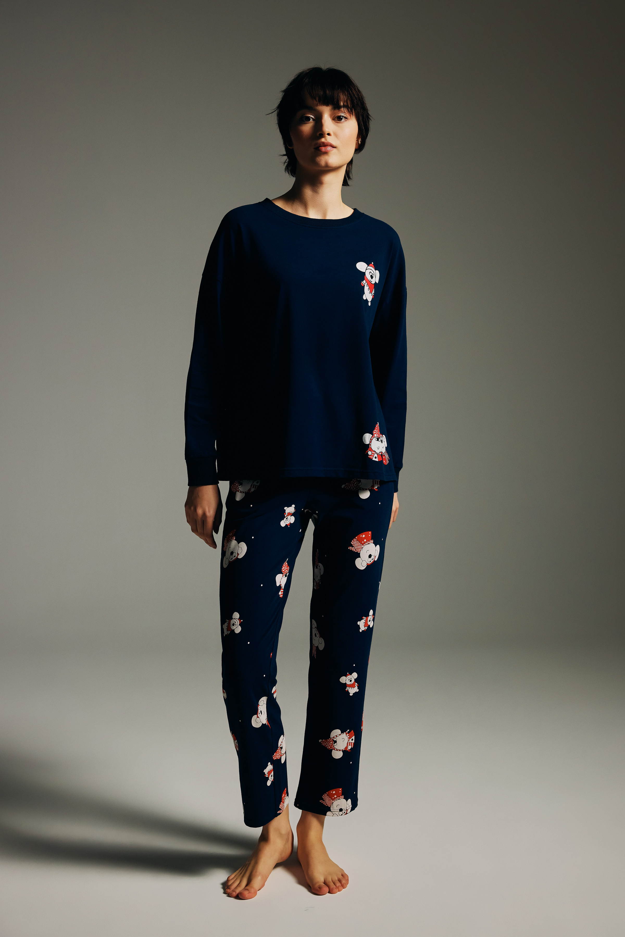 Kadın Pamuklu Uzun Kollu Pijama Takımı