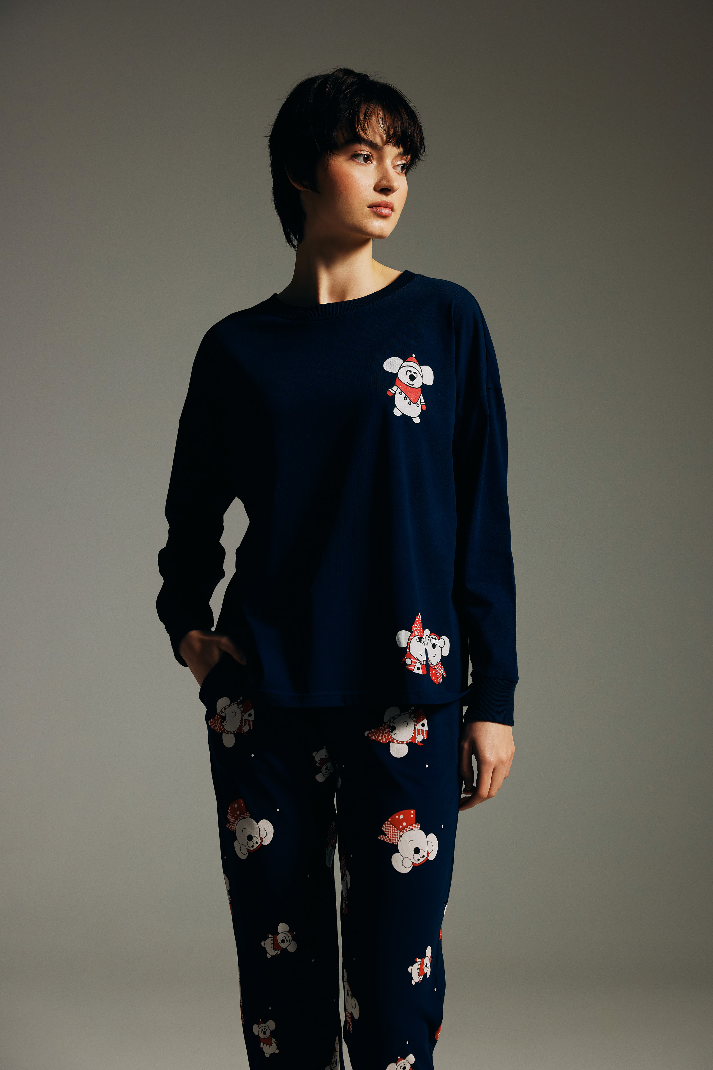 Kadın Pamuklu Uzun Kollu Pijama Üstü