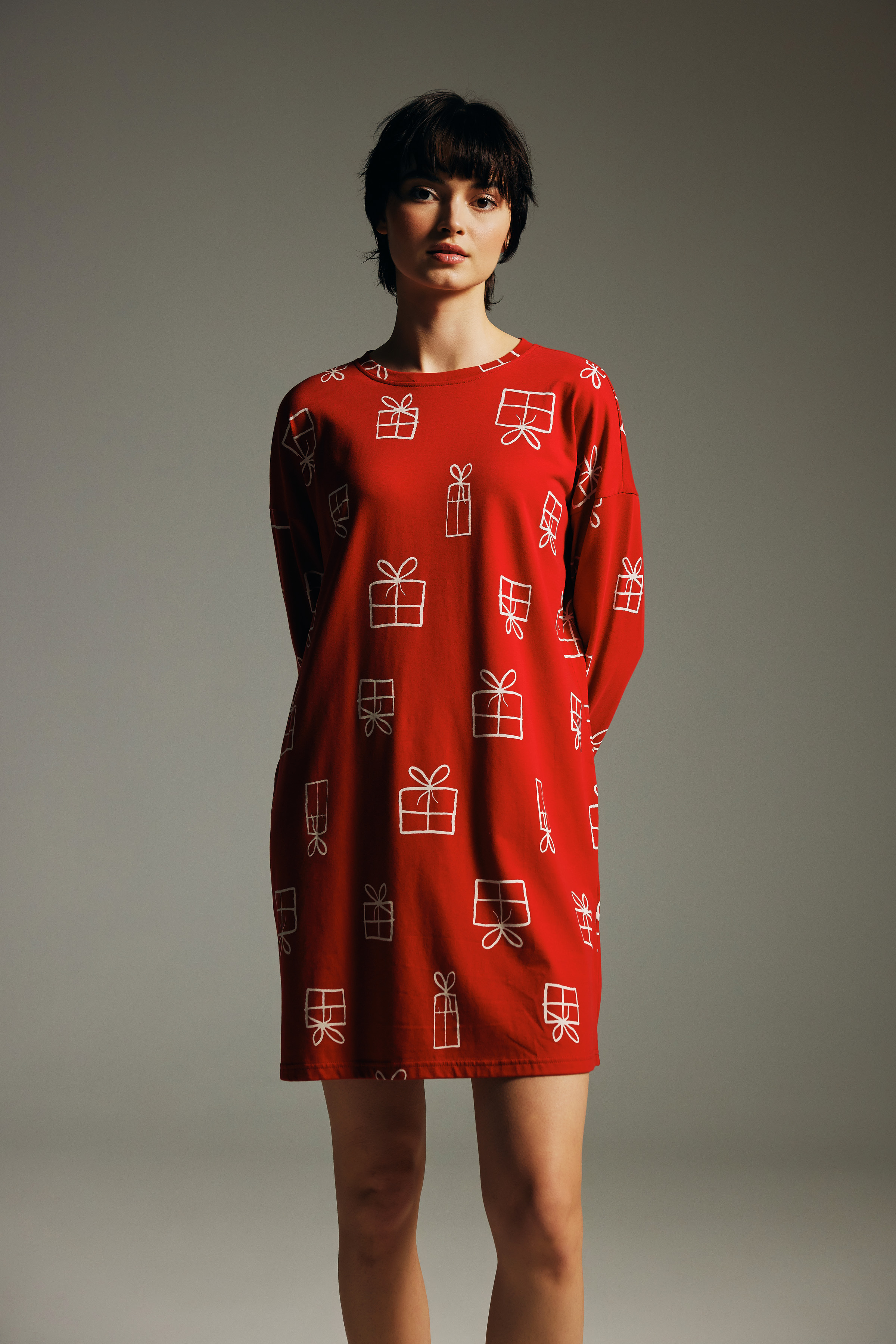 Kadın Pamuklu Uzun Kollu Gecelik