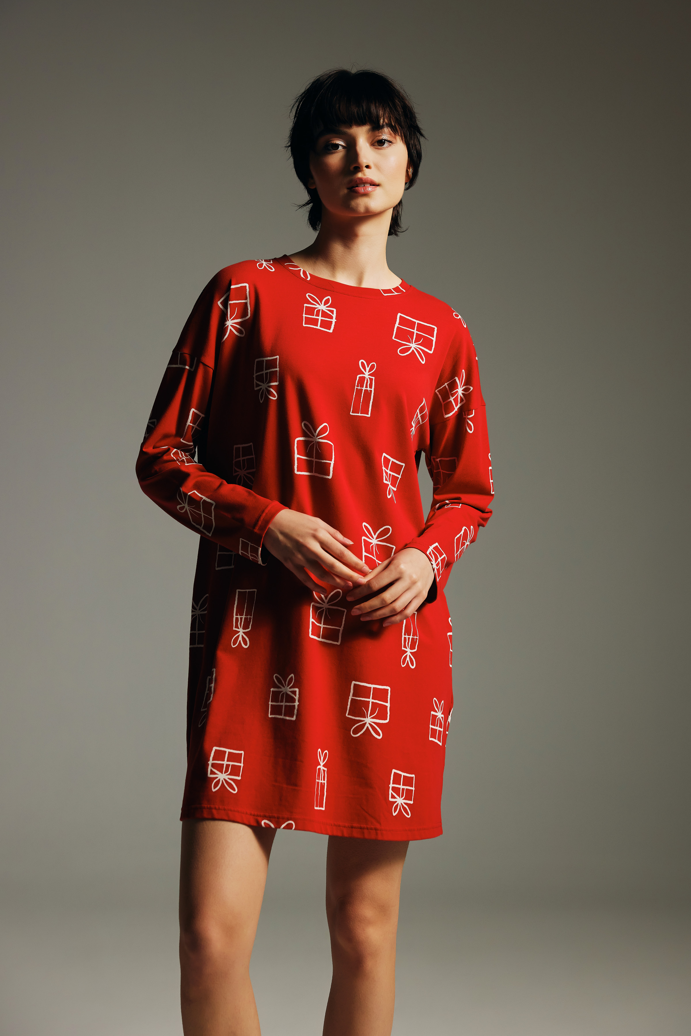 Kadın Pamuklu Uzun Kollu Gecelik