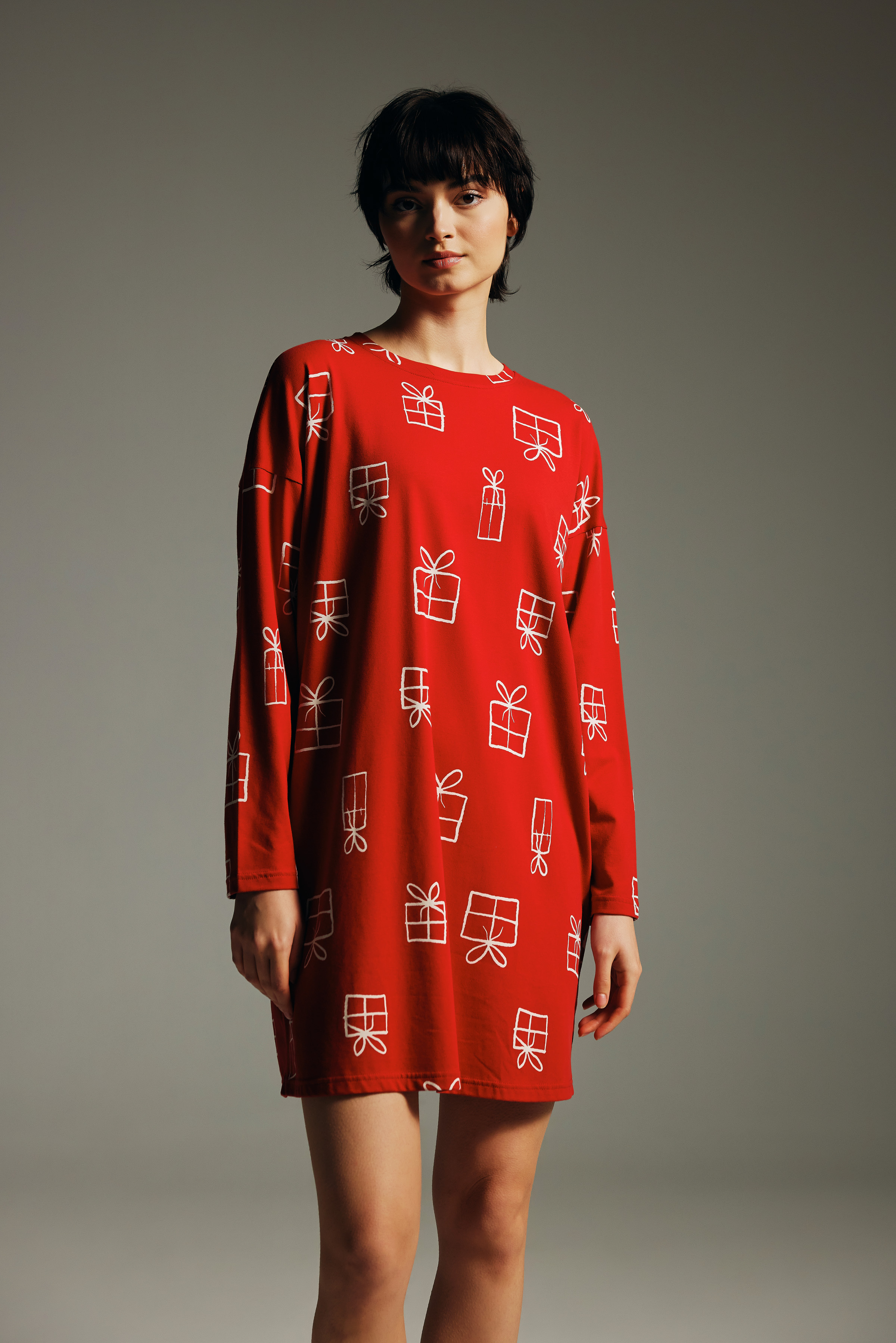 Kadın Pamuklu Uzun Kollu Gecelik