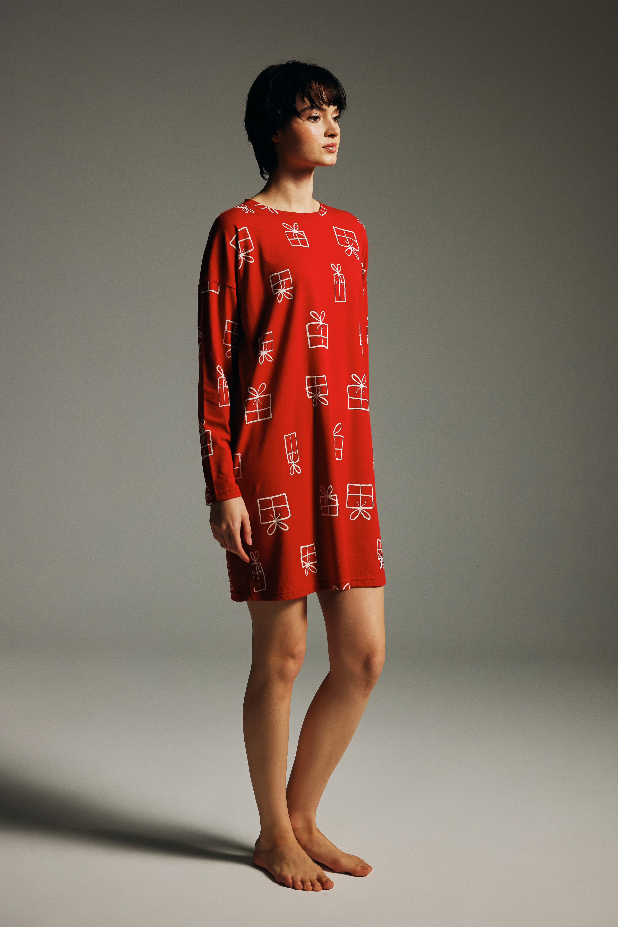 Kadın Pamuklu Uzun Kollu Gecelik