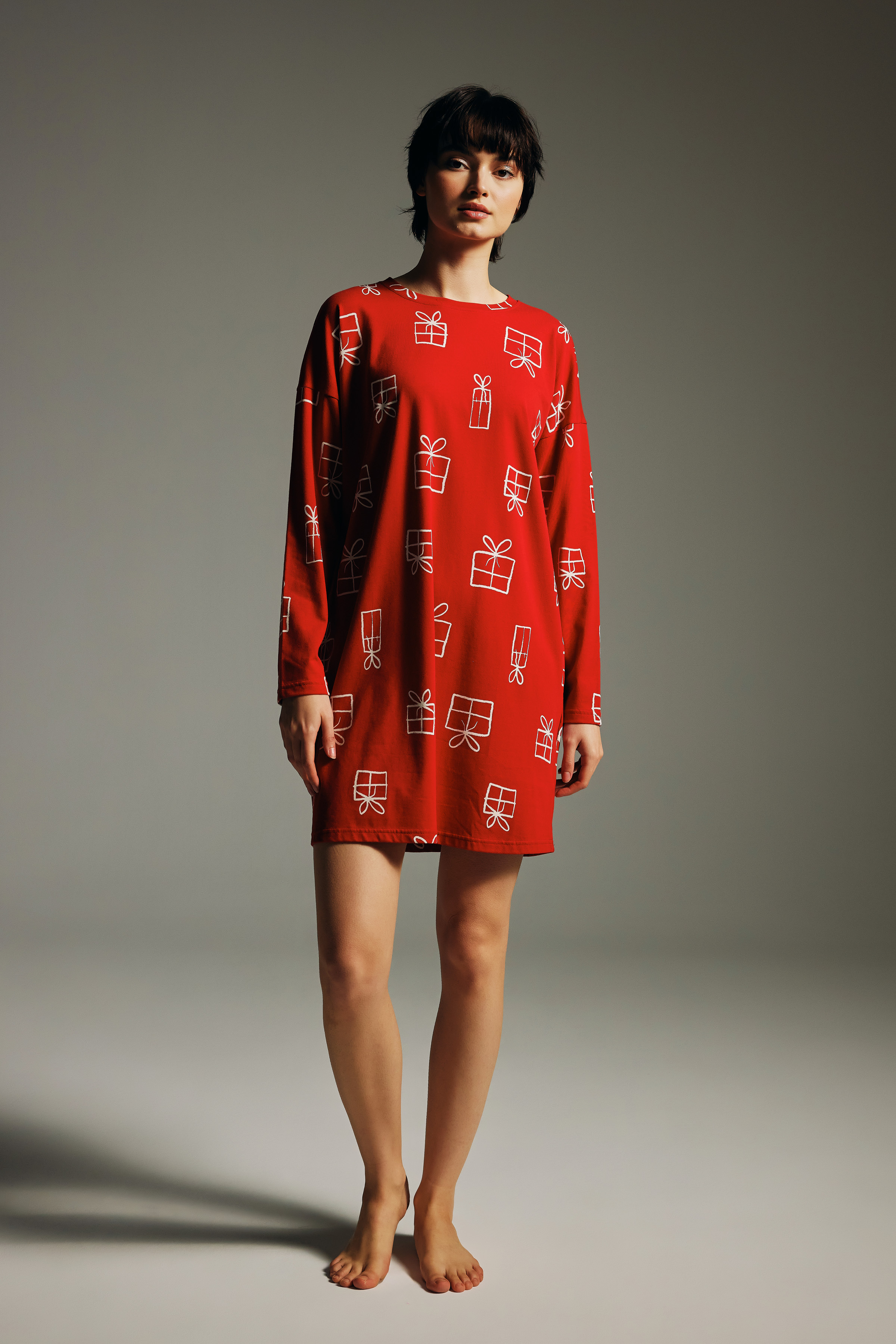 Kadın Pamuklu Uzun Kollu Gecelik