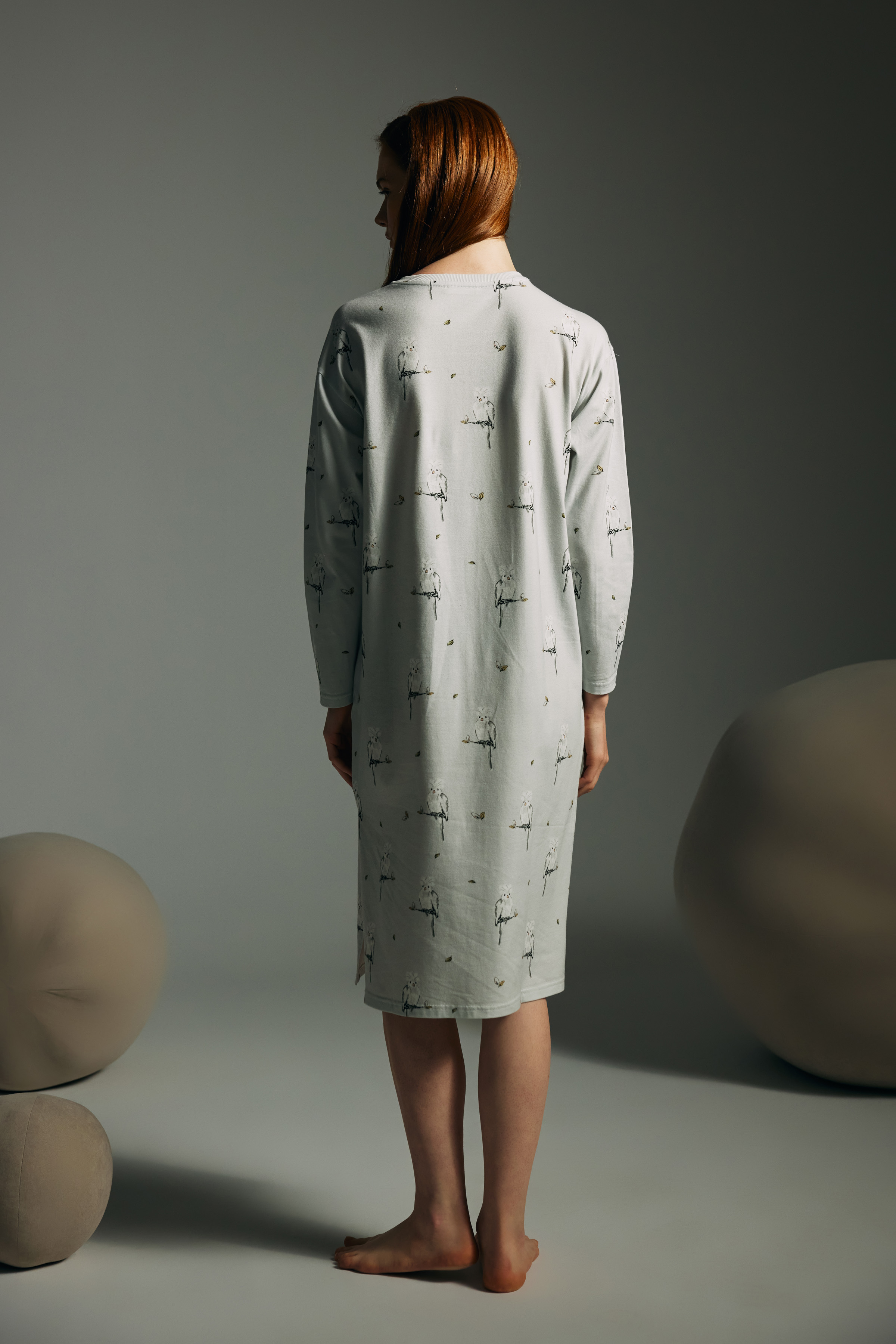 Kadın Pamuklu Uzun Kollu Patlı Gecelik