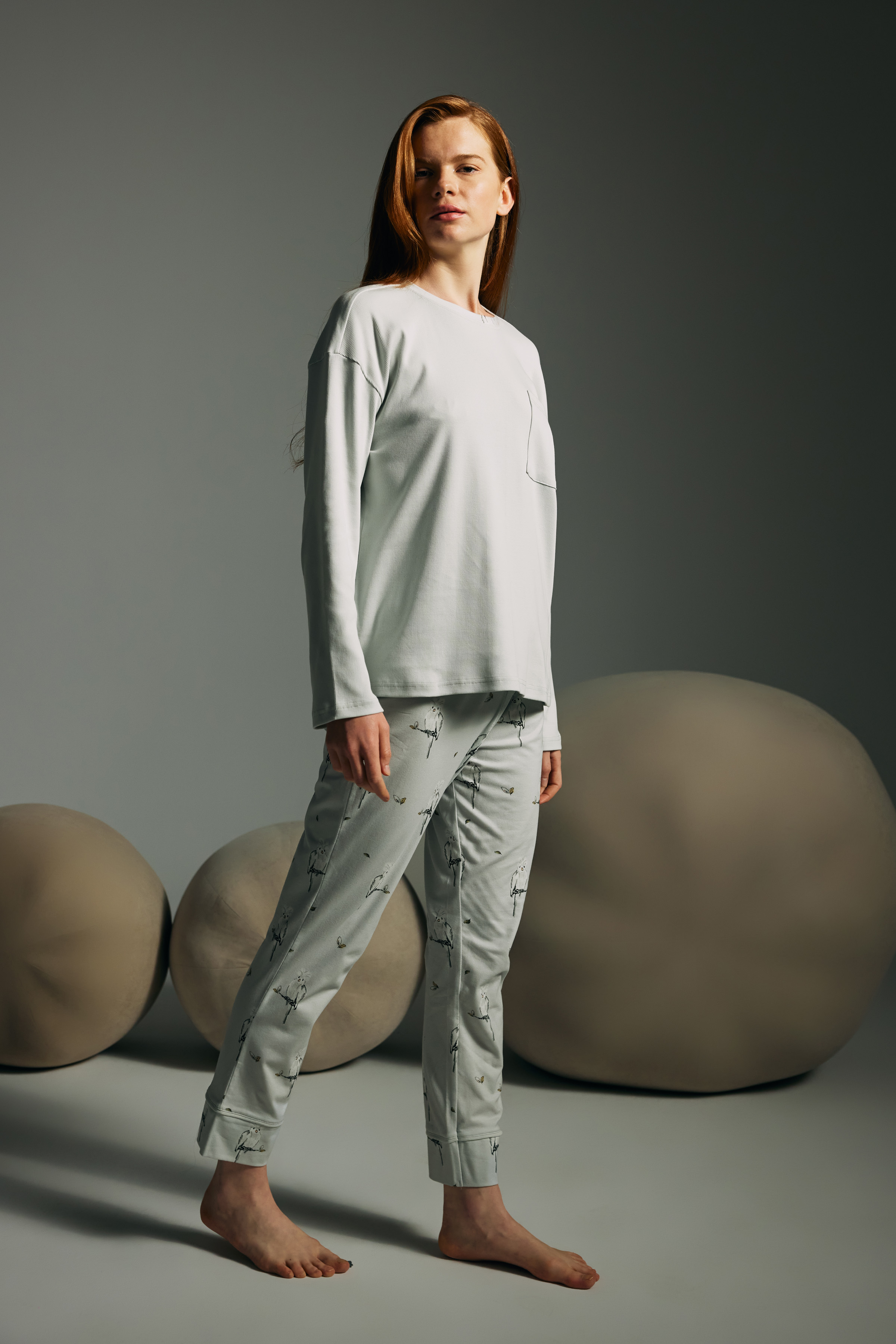 Kadın Pamuklu Kaşkorse Uzun Kollu Pijama Takımı