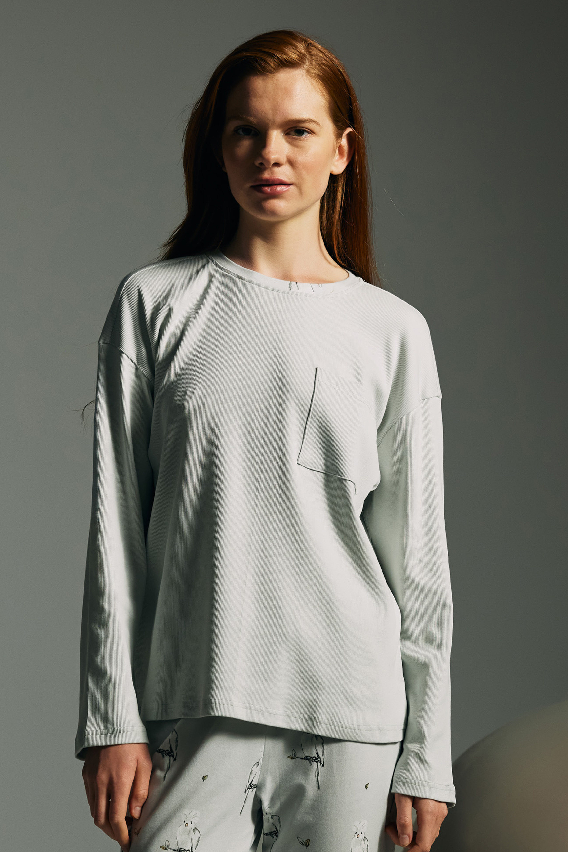 Kadın Pamuklu Kaşkorse Uzun Kollu Pijama Üstü