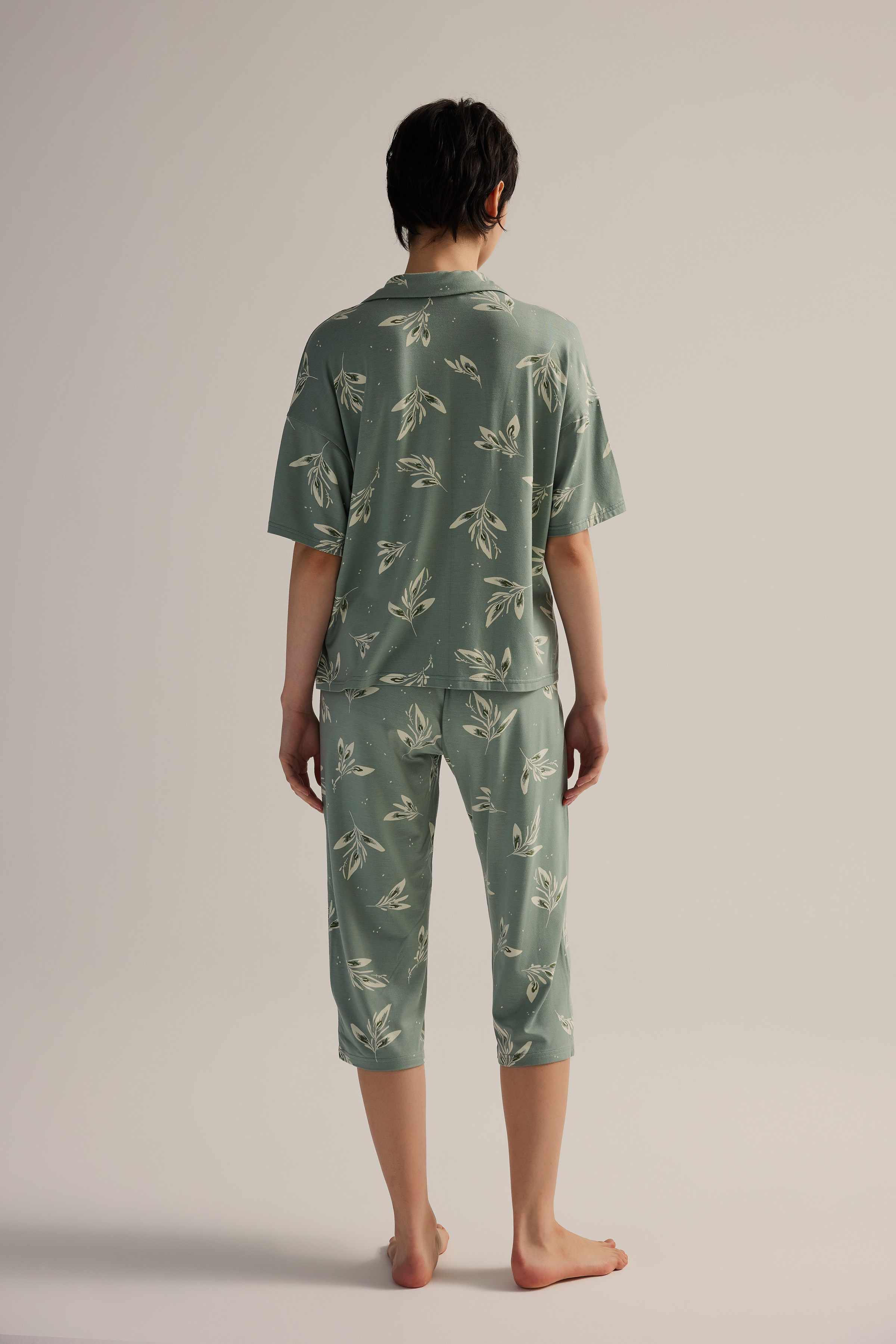 Kadın Viskon Kısa Kollu Gömlek Pijama Üstü