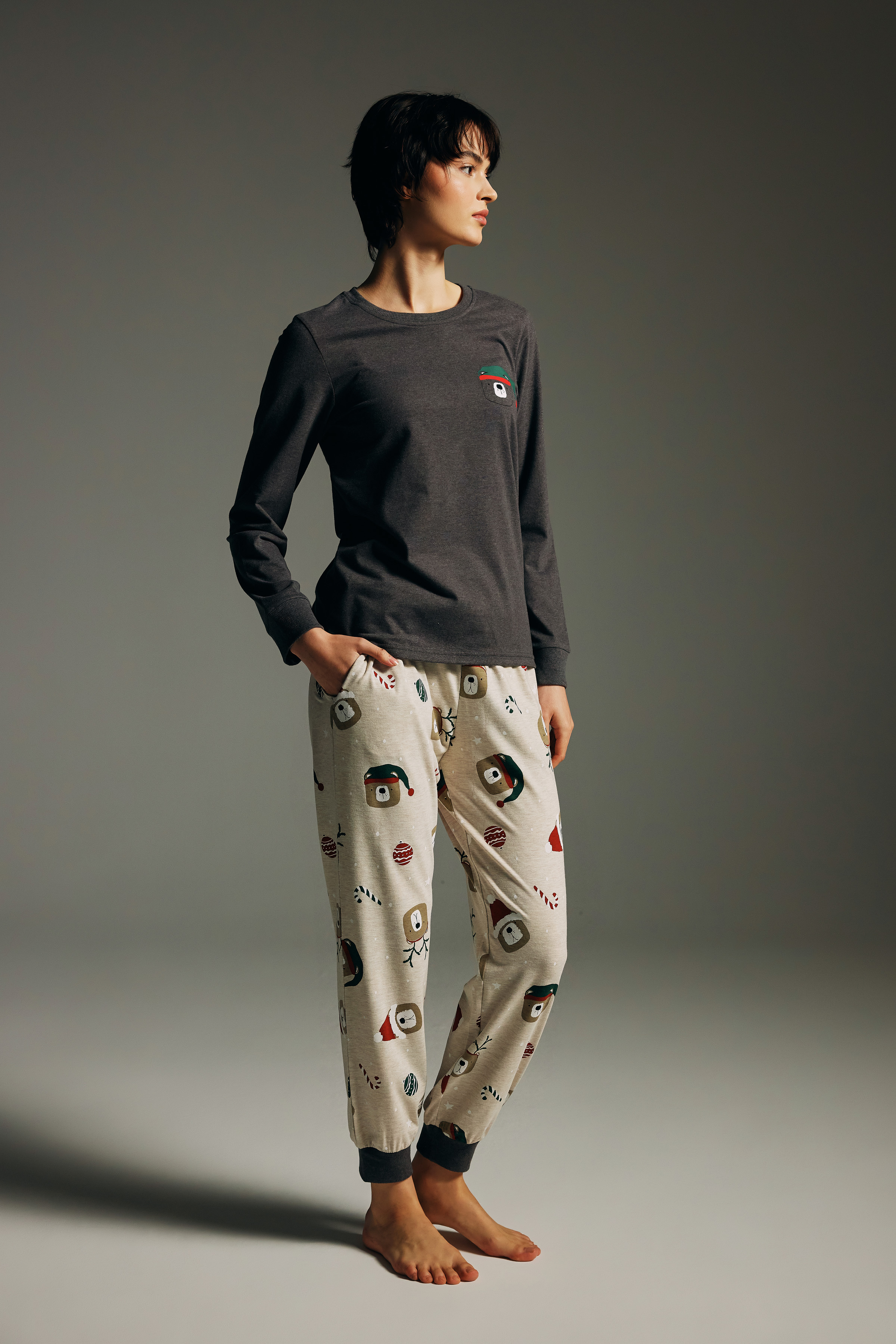 Kadın Pamuklu Uzun Kollu Pijama Takımı