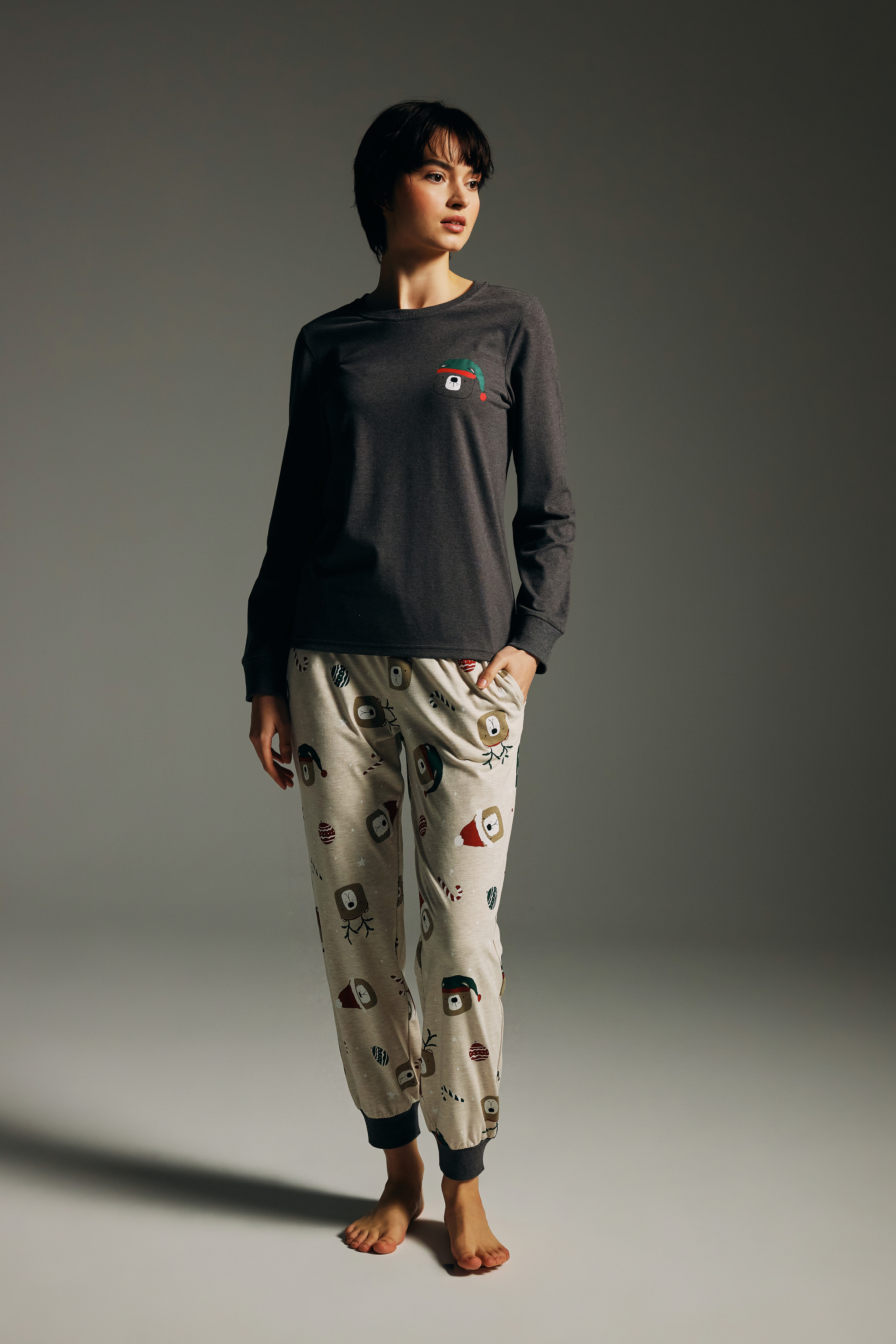 Kadın Pamuklu Uzun Kollu Pijama Üstü