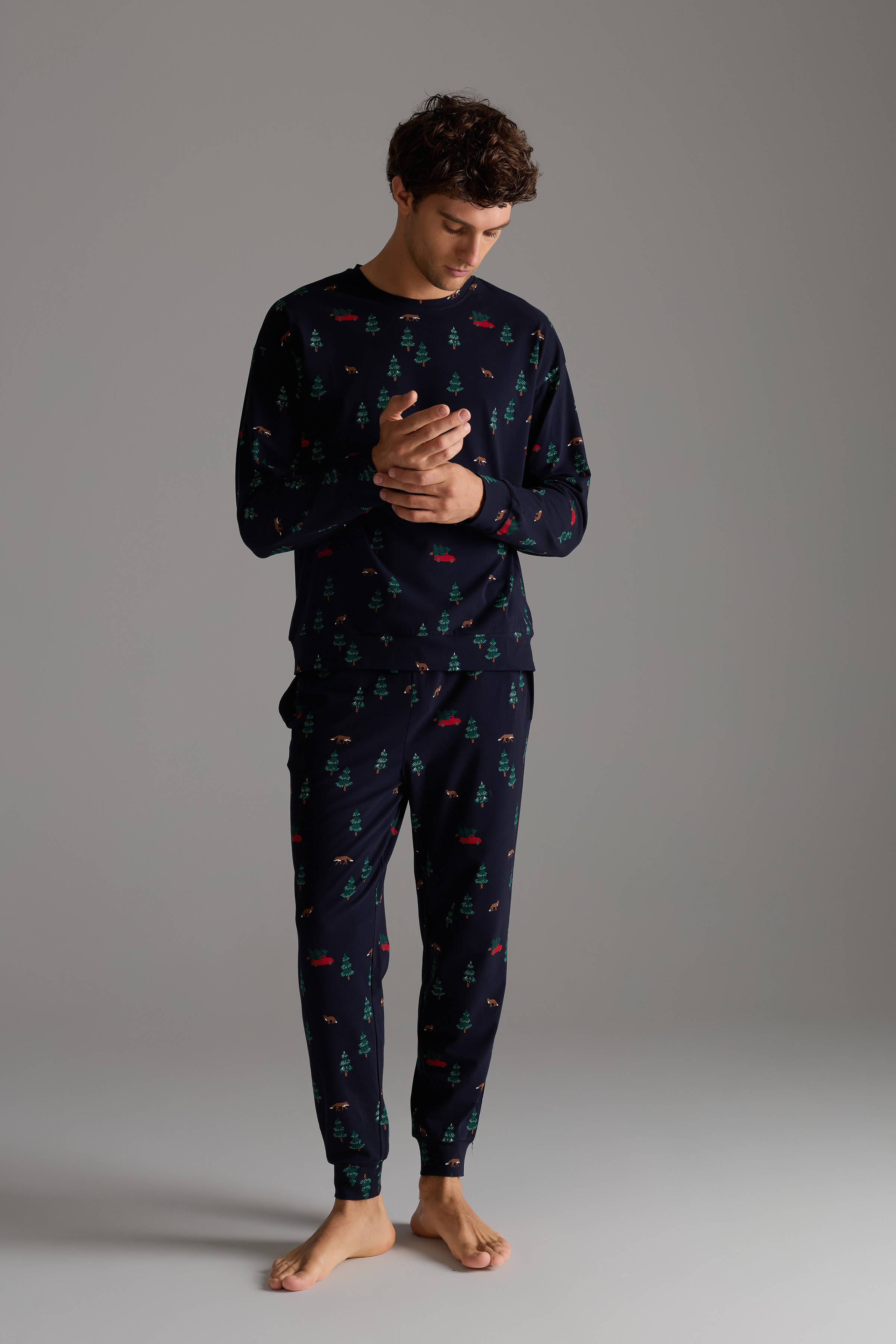 Erkek Pamuklu Uzun Kollu Pijama Takımı