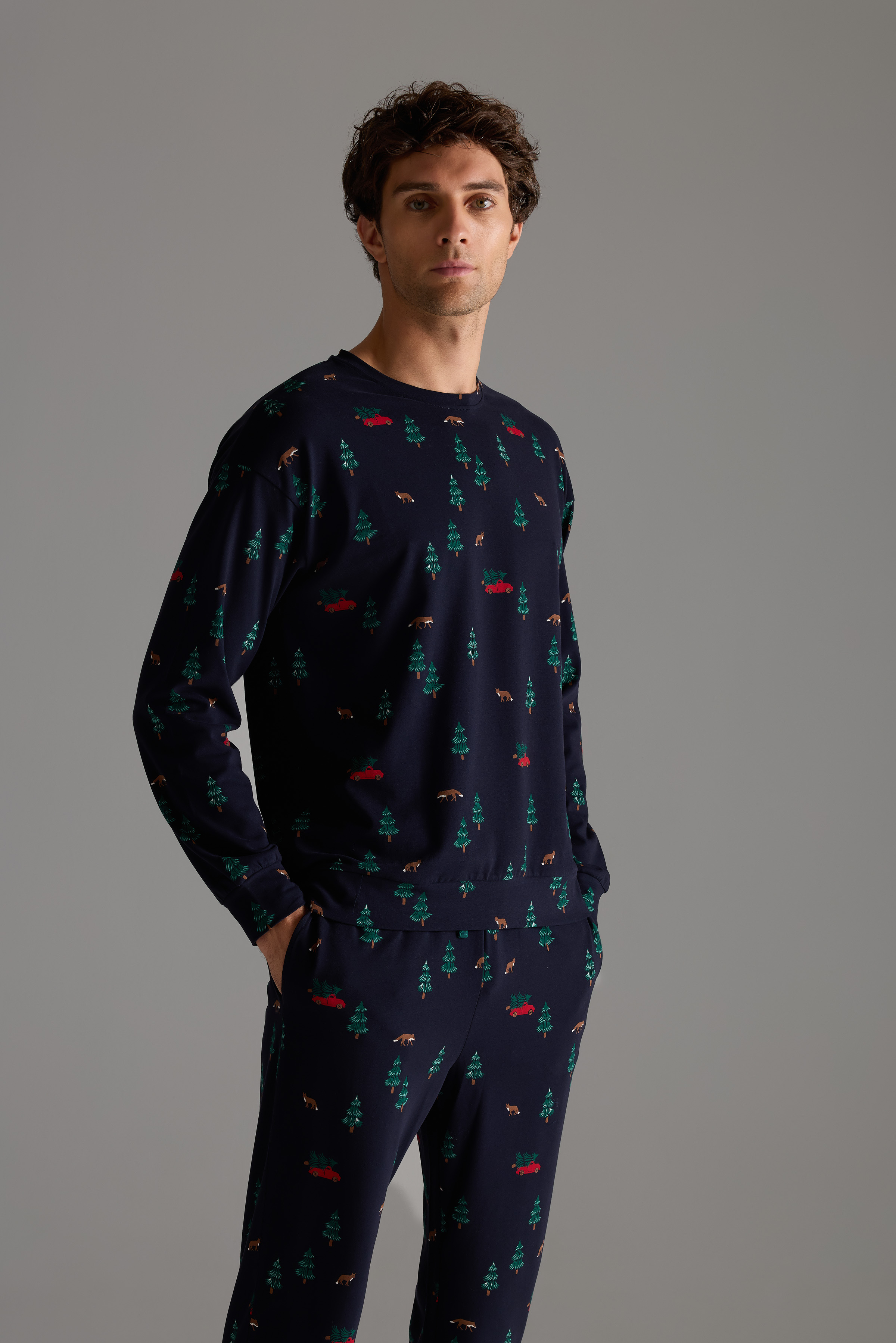 Erkek Pamuklu Uzun Kollu Pijama Üstü