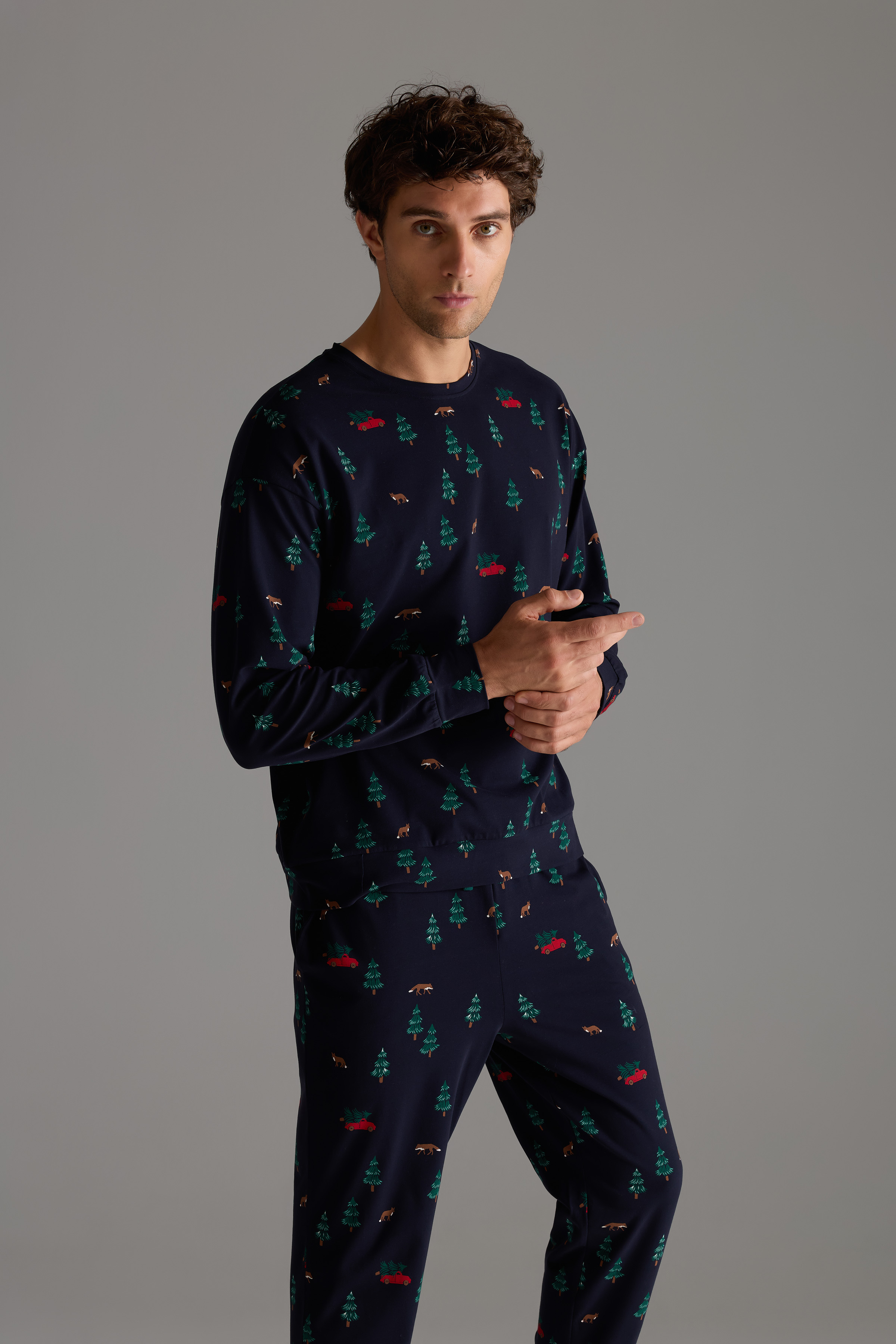 Erkek Pamuklu Uzun Kollu Pijama Üstü