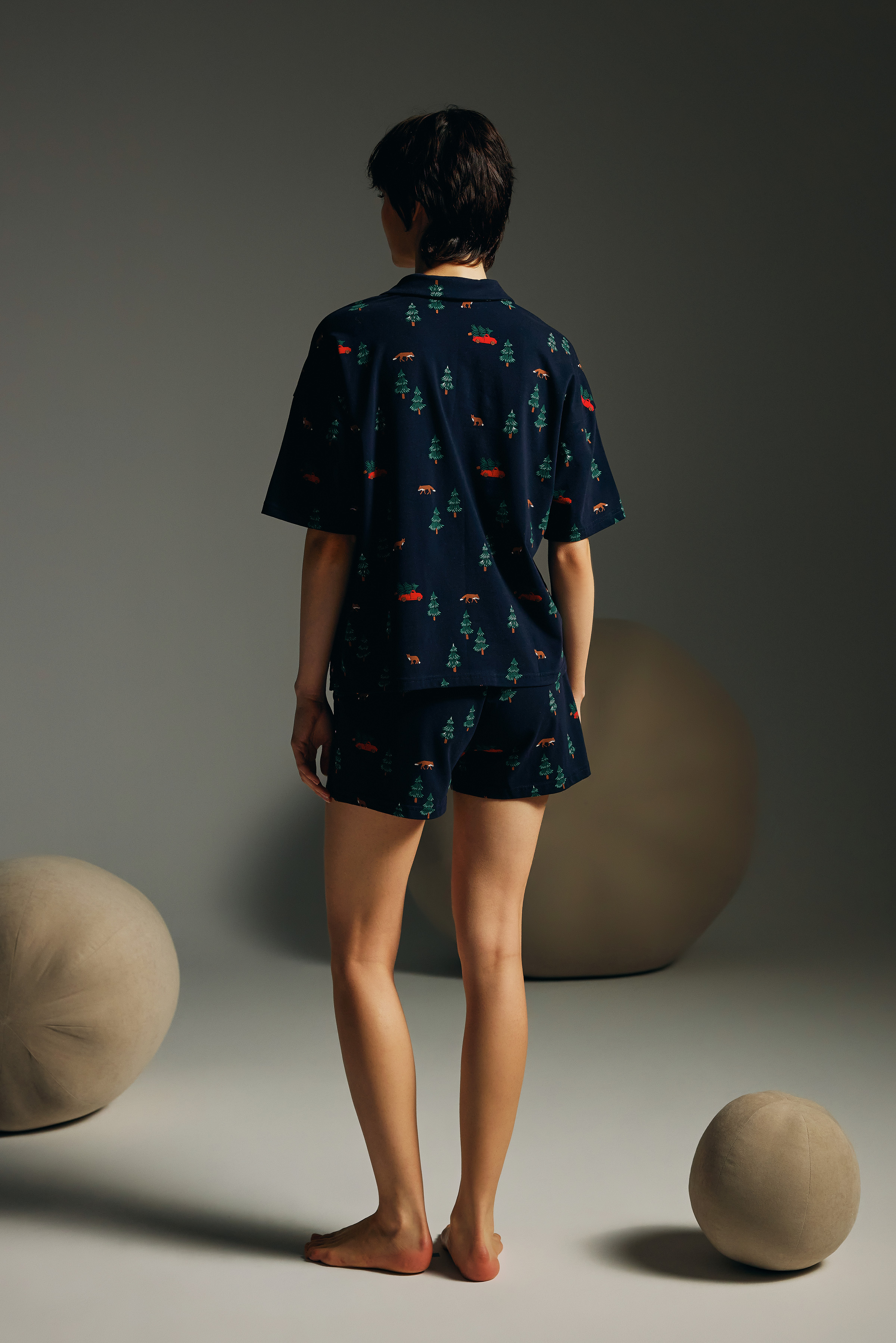 Kadın Pamuklu Kısa Kollu Gömlek Pijama Üstü