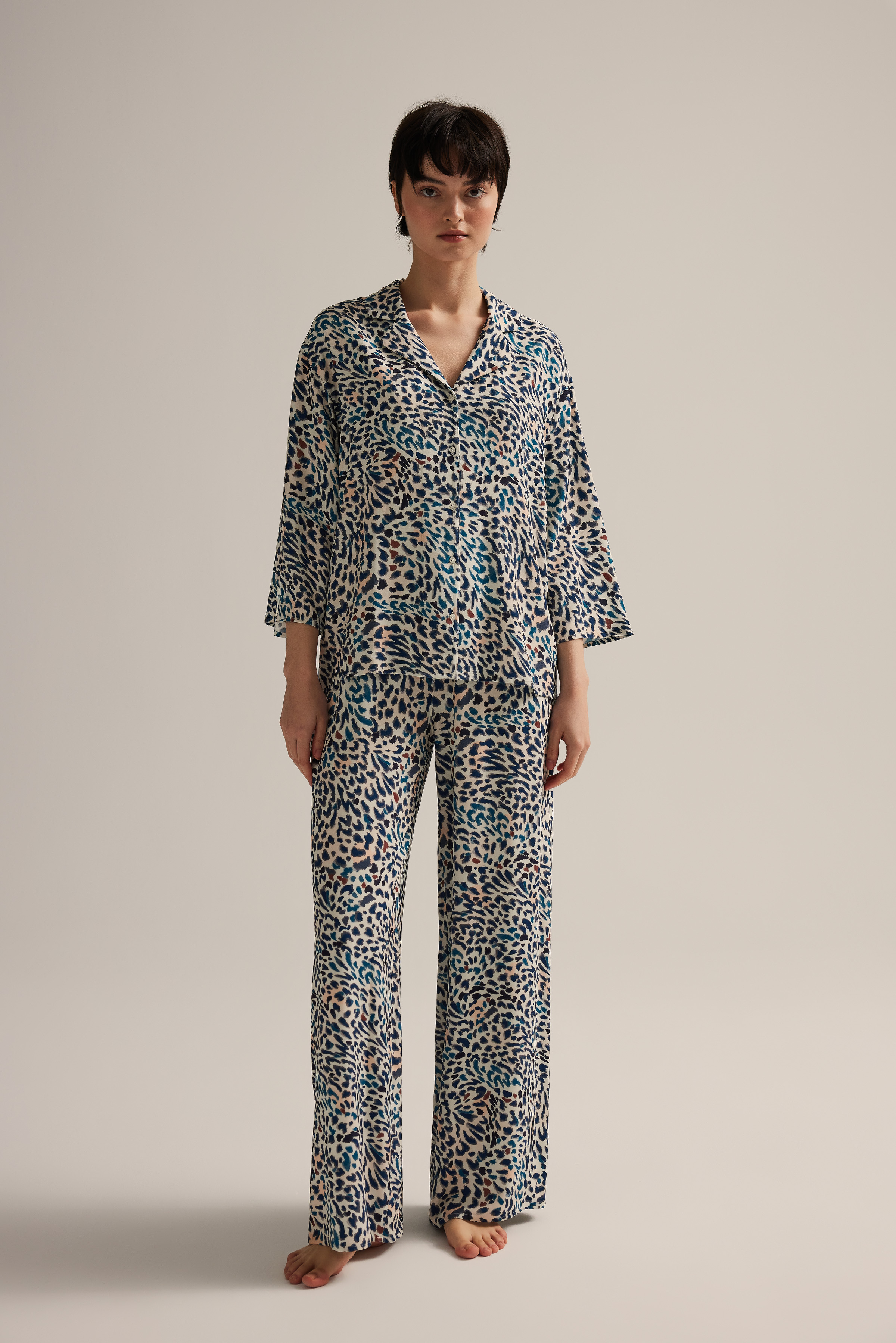 Kadın Dokuma Uzun Kollu Gömlek Pantolon Takım