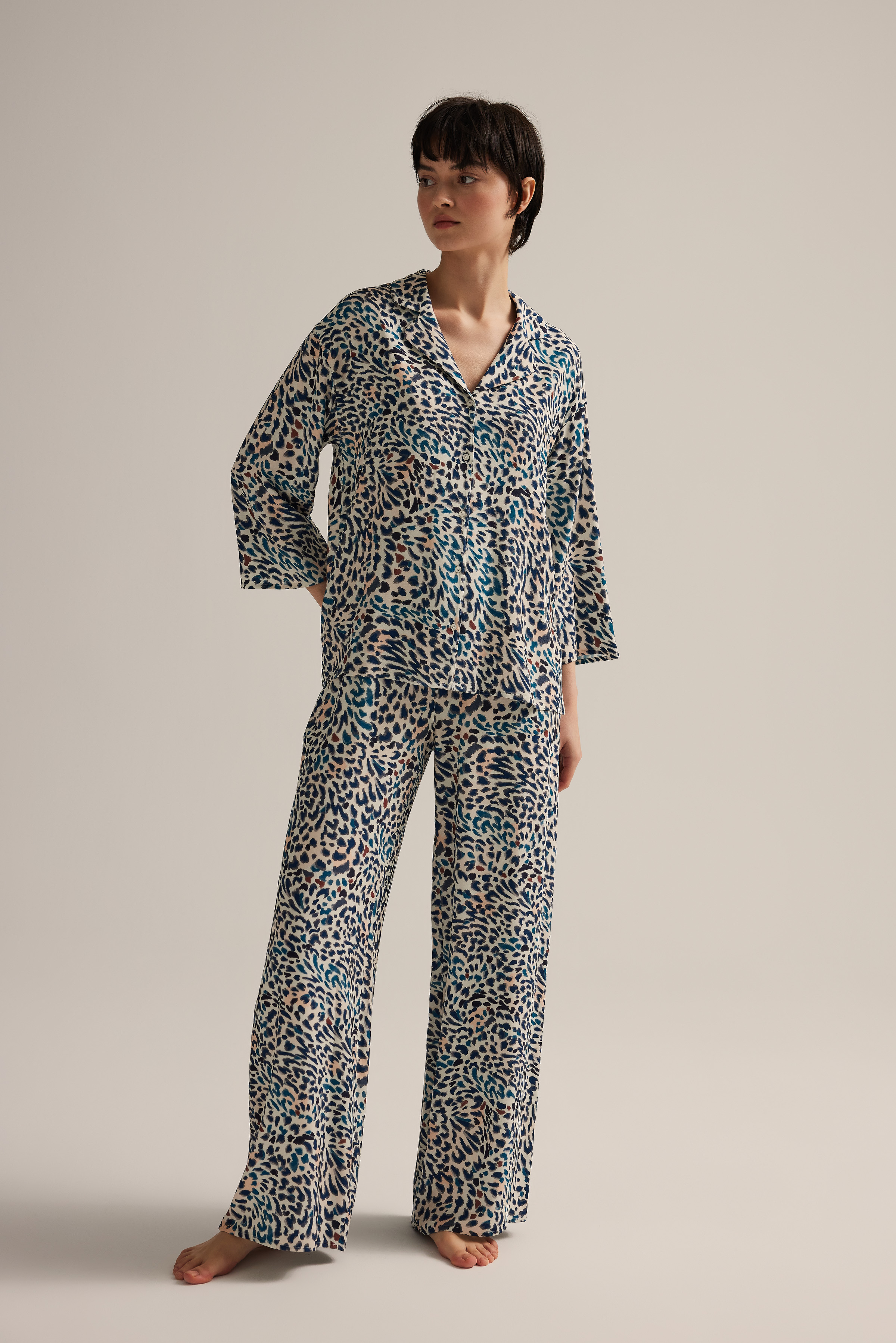 Kadın Dokuma Uzun Kollu Gömlek Pantolon Takım