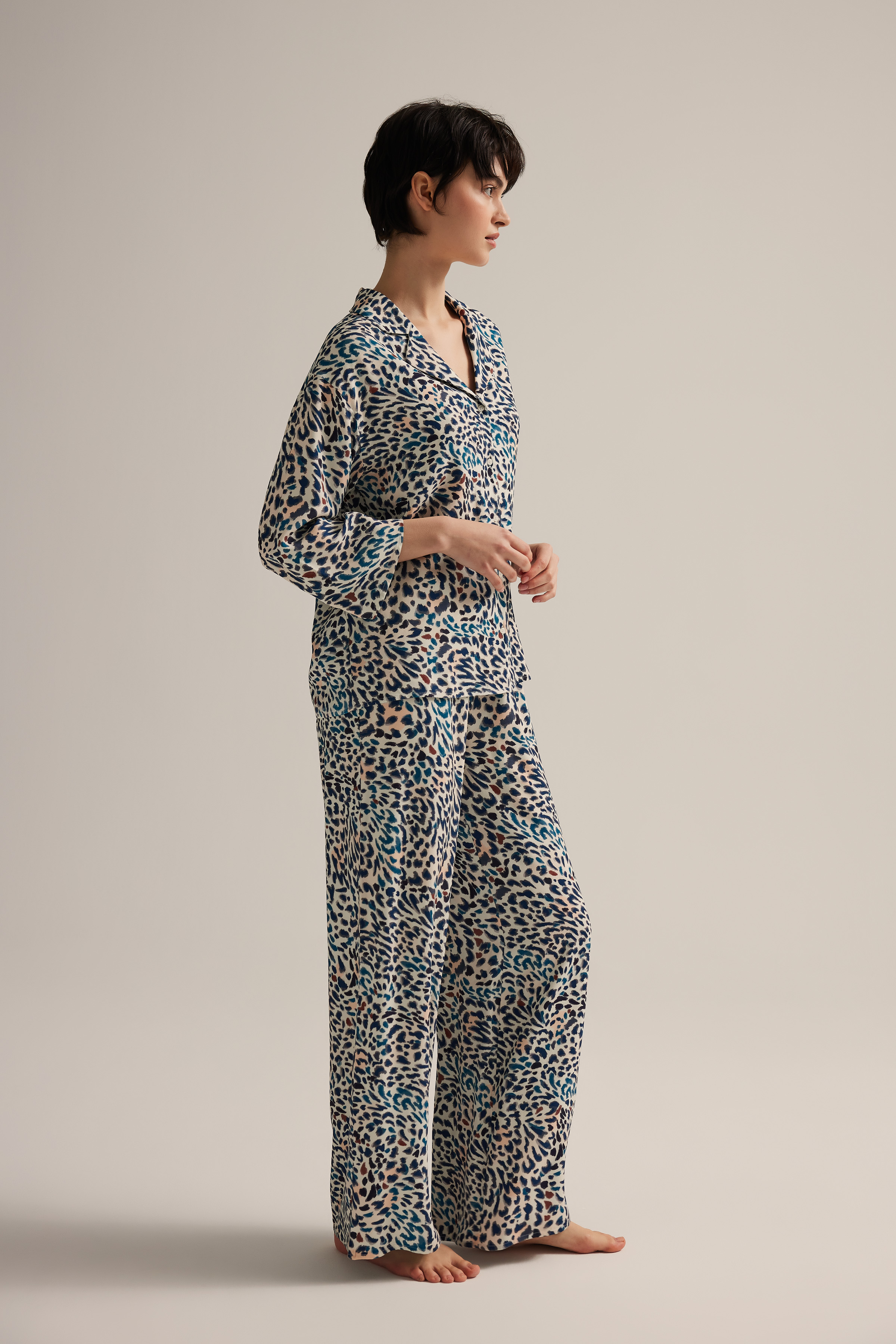 Kadın Dokuma Uzun Kollu Gömlek Pantolon Takım