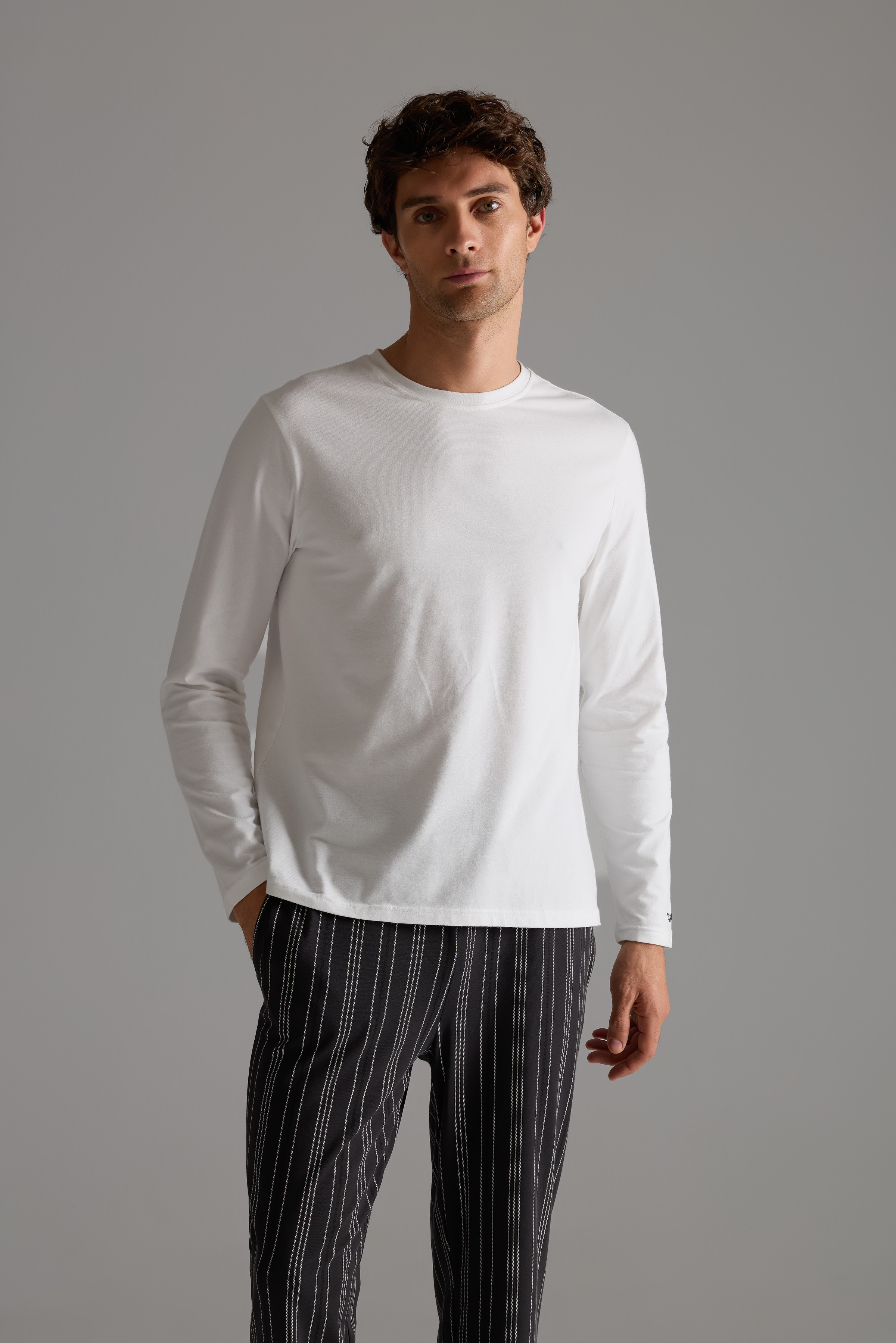 Erkek Pamuklu Uzun Kollu Pijama Üstü