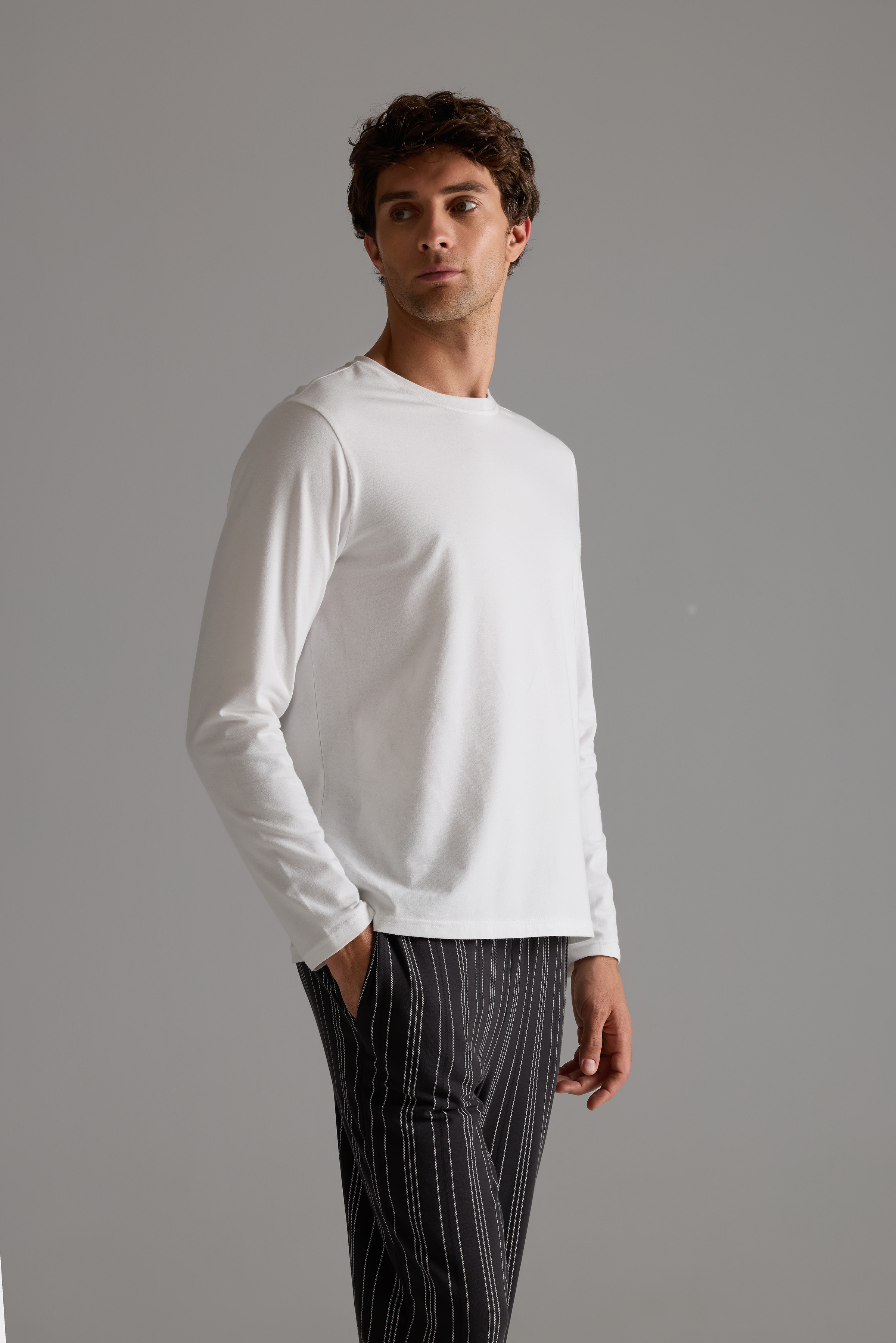 Erkek Pamuklu Uzun Kollu Pijama Üstü