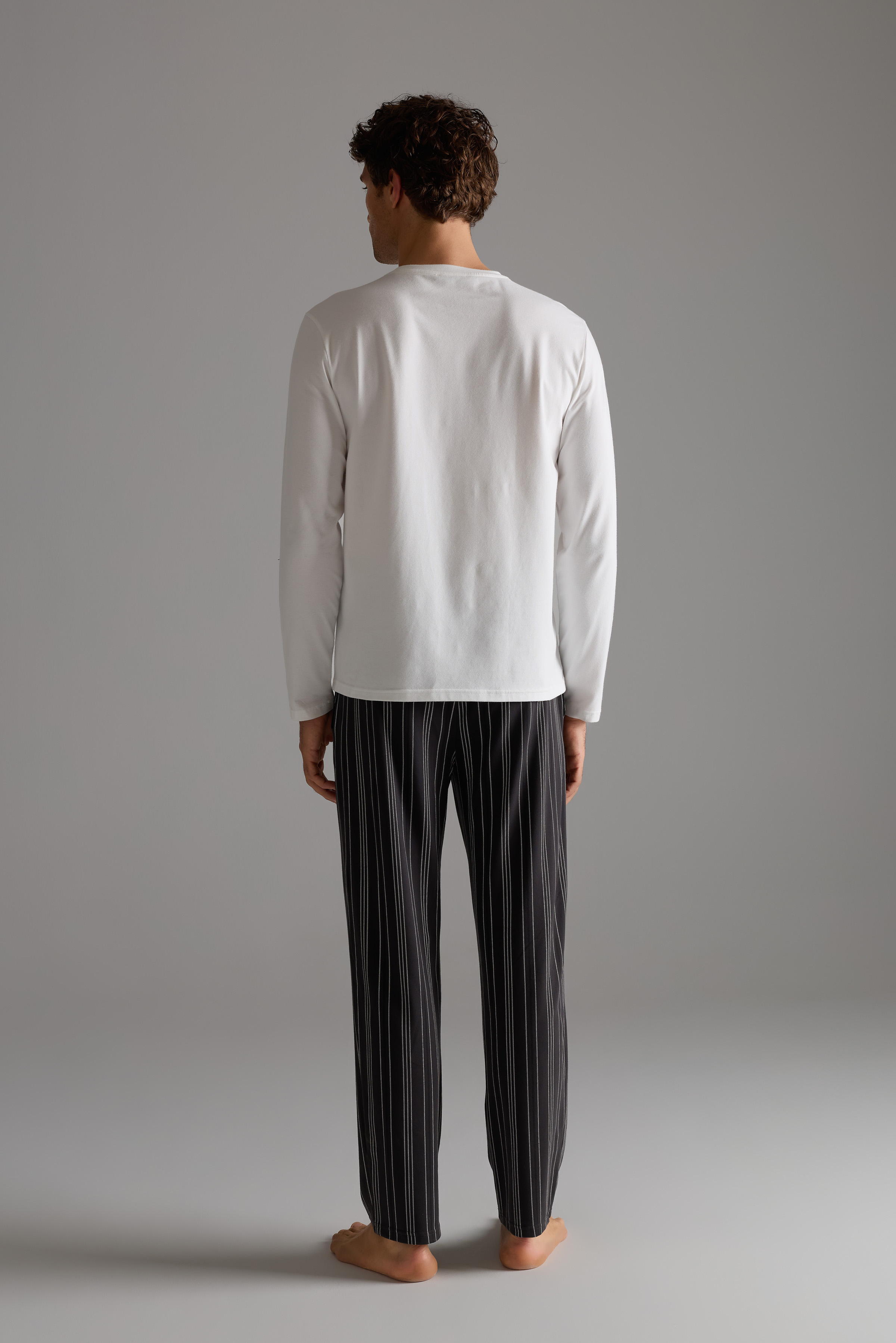 Erkek Pamuklu Uzun Kollu Pijama Üstü