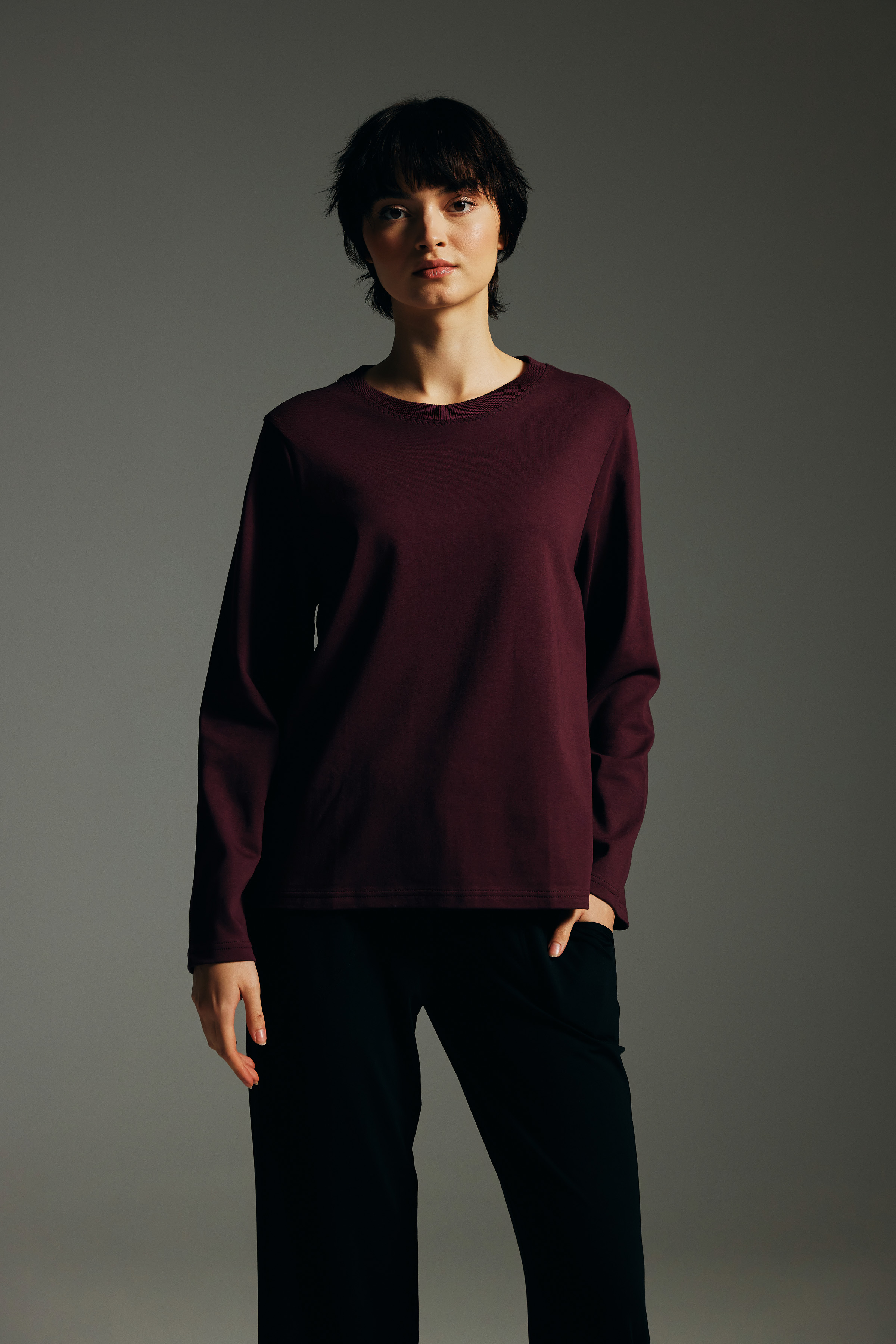 Kadın Pamuklu Uzun Kollu T-shirt