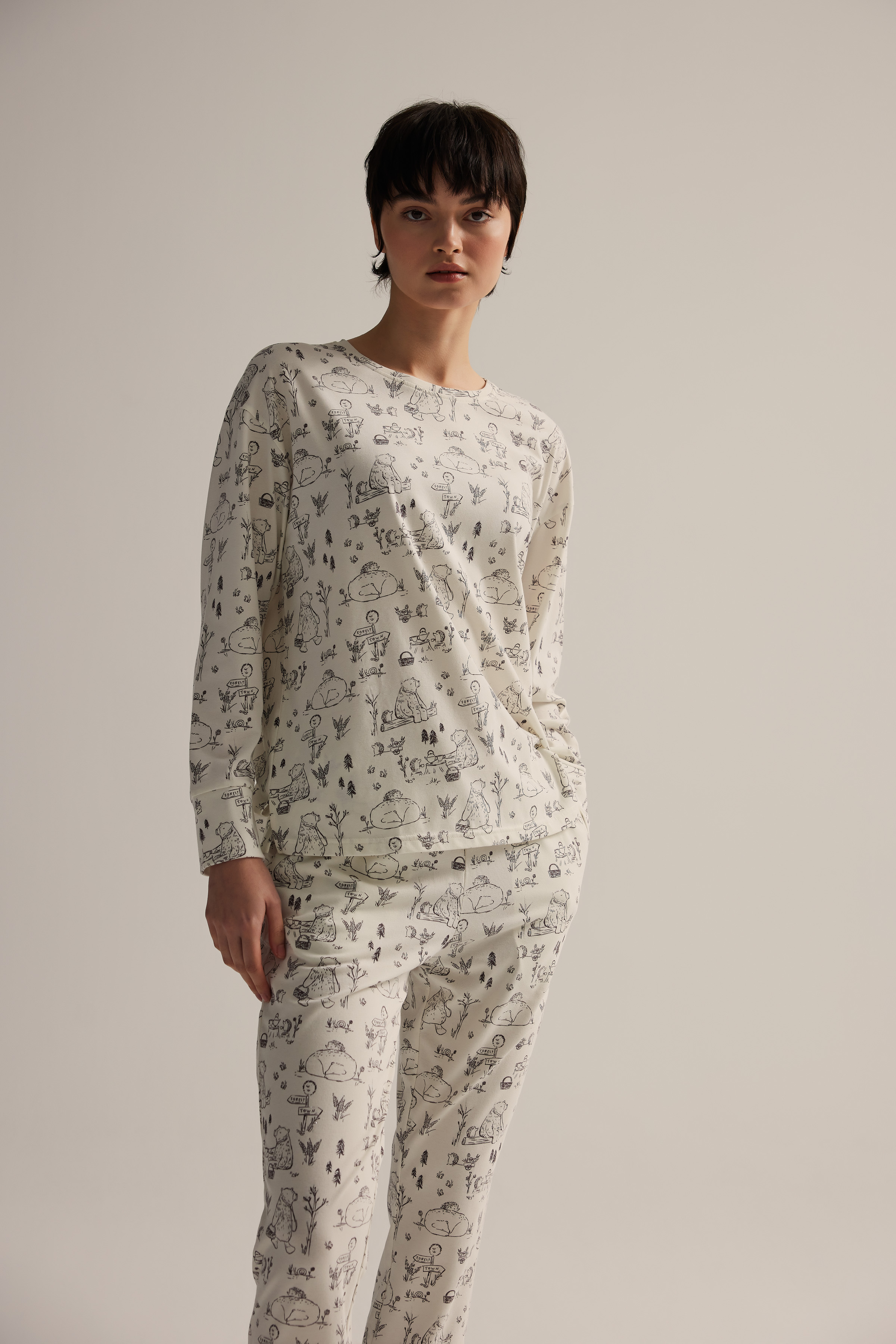 Kadın Pamuklu Uzun Kollu Pijama Üstü