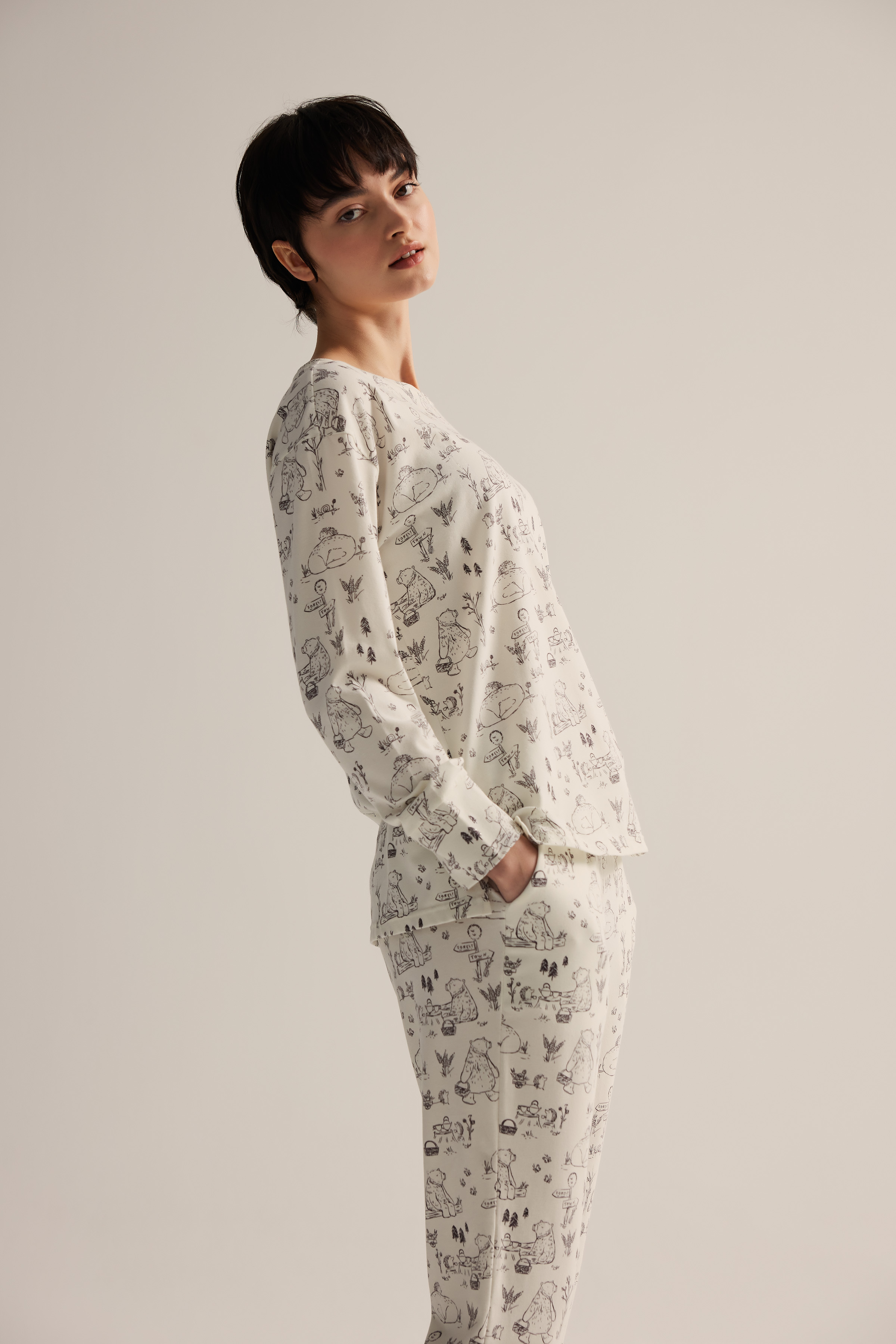 Kadın Pamuklu Uzun Kollu Pijama Üstü