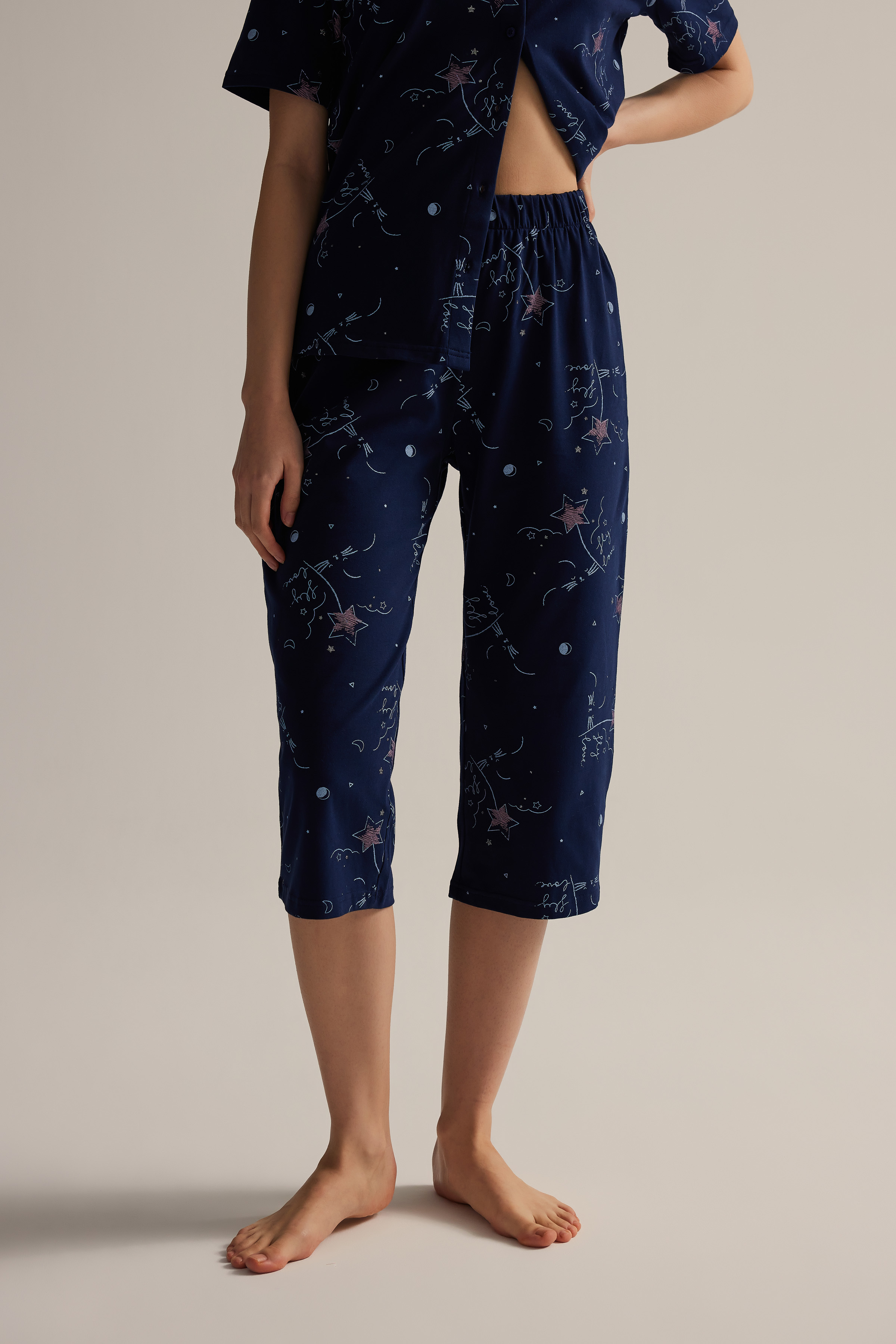 Kadın Pamuklu Kapri Pijama Altı