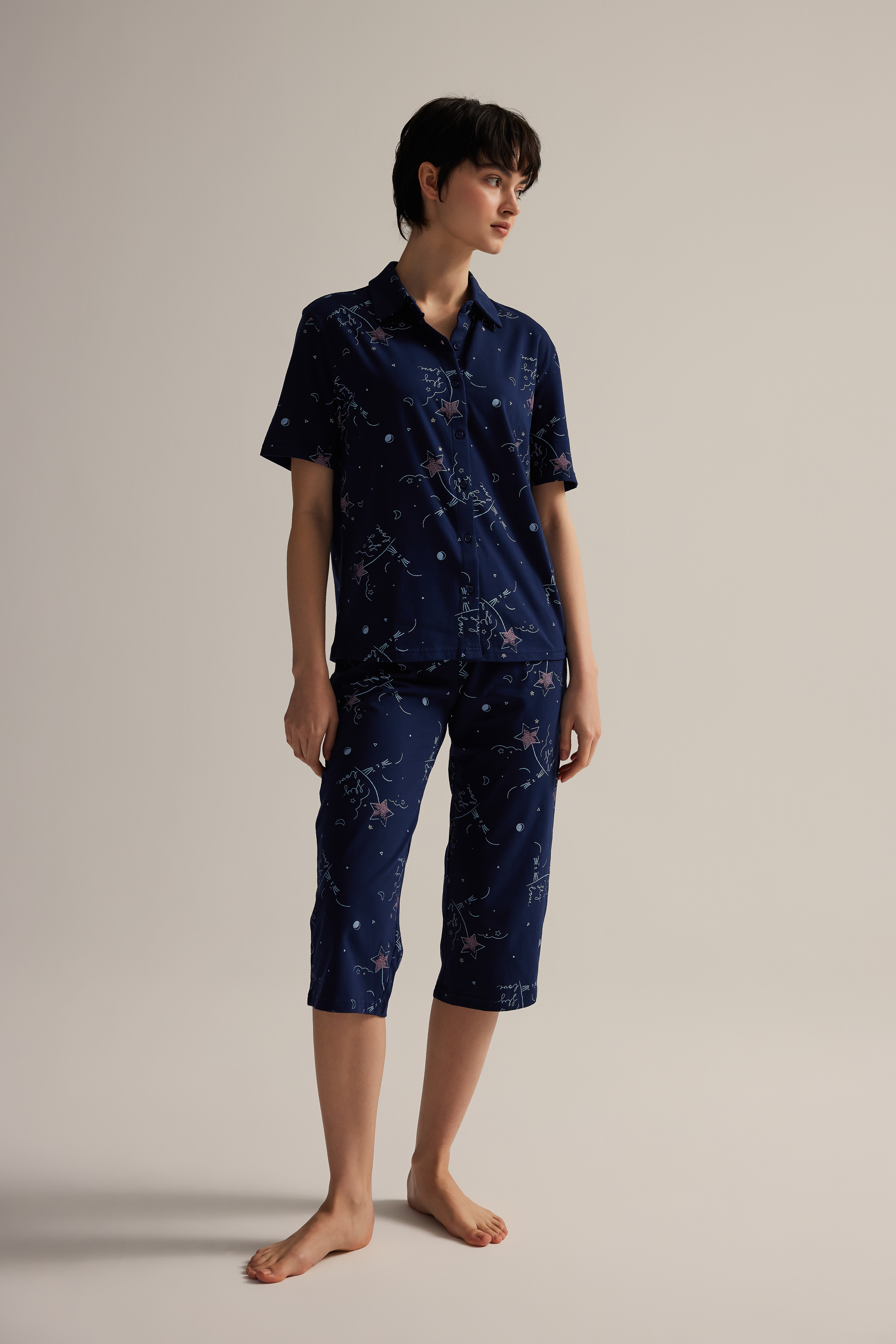 Kadın Pamuklu Kapri Pijama Altı