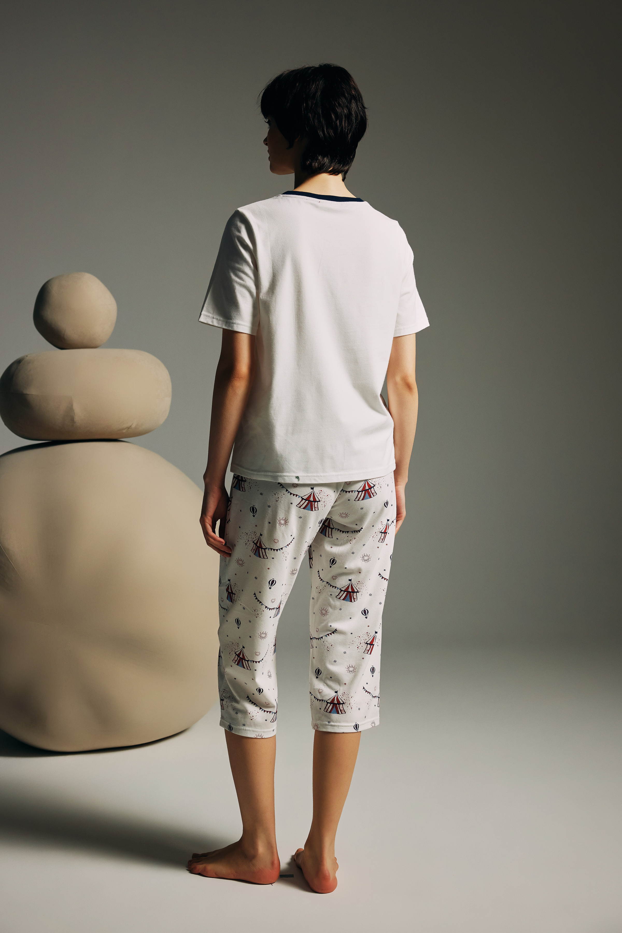 Kadın Pamuklu Patlı Kısa Kollu Pijama Üstü