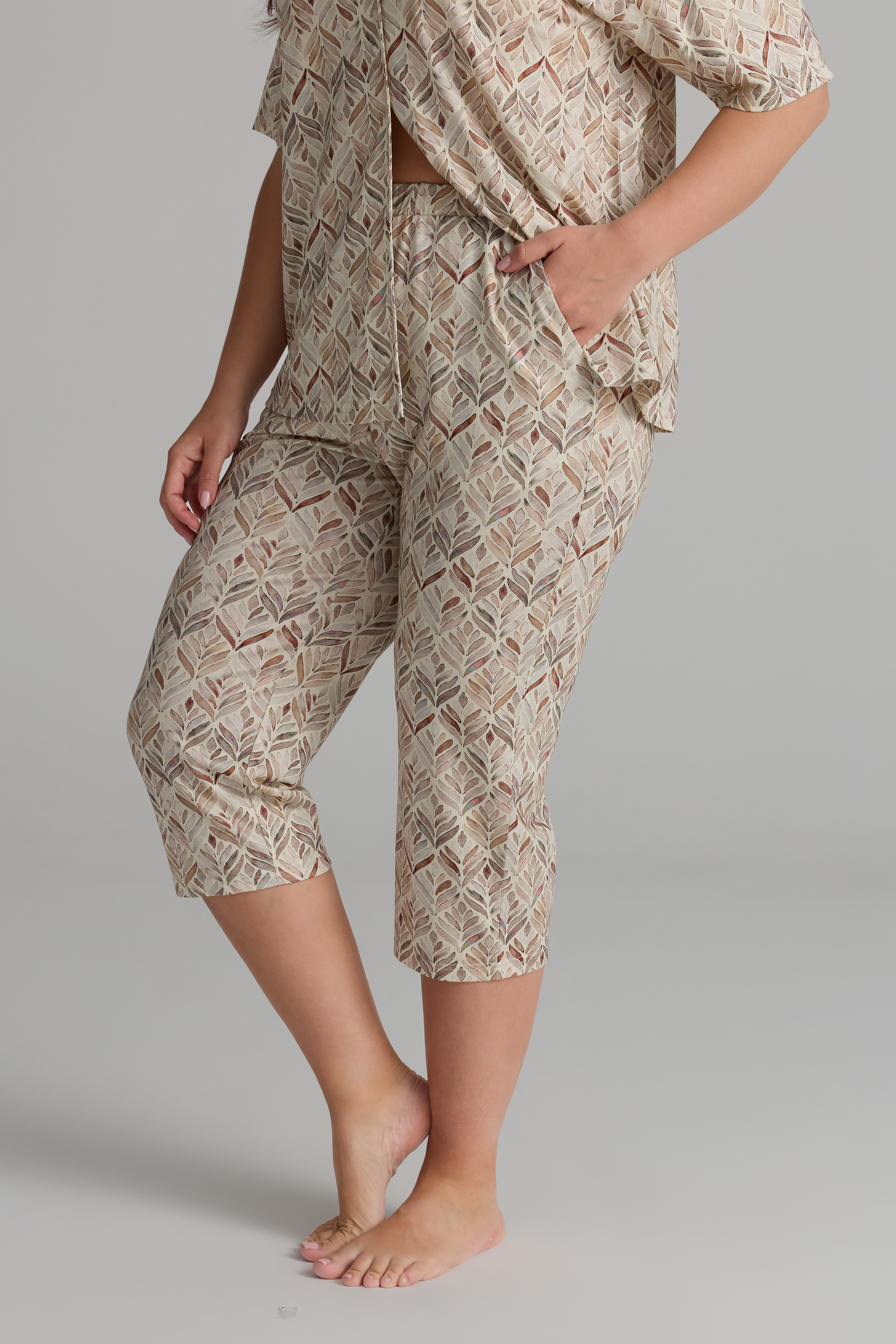 Kadın Plus Size Viskon Cepli Kapri Pijama Altı