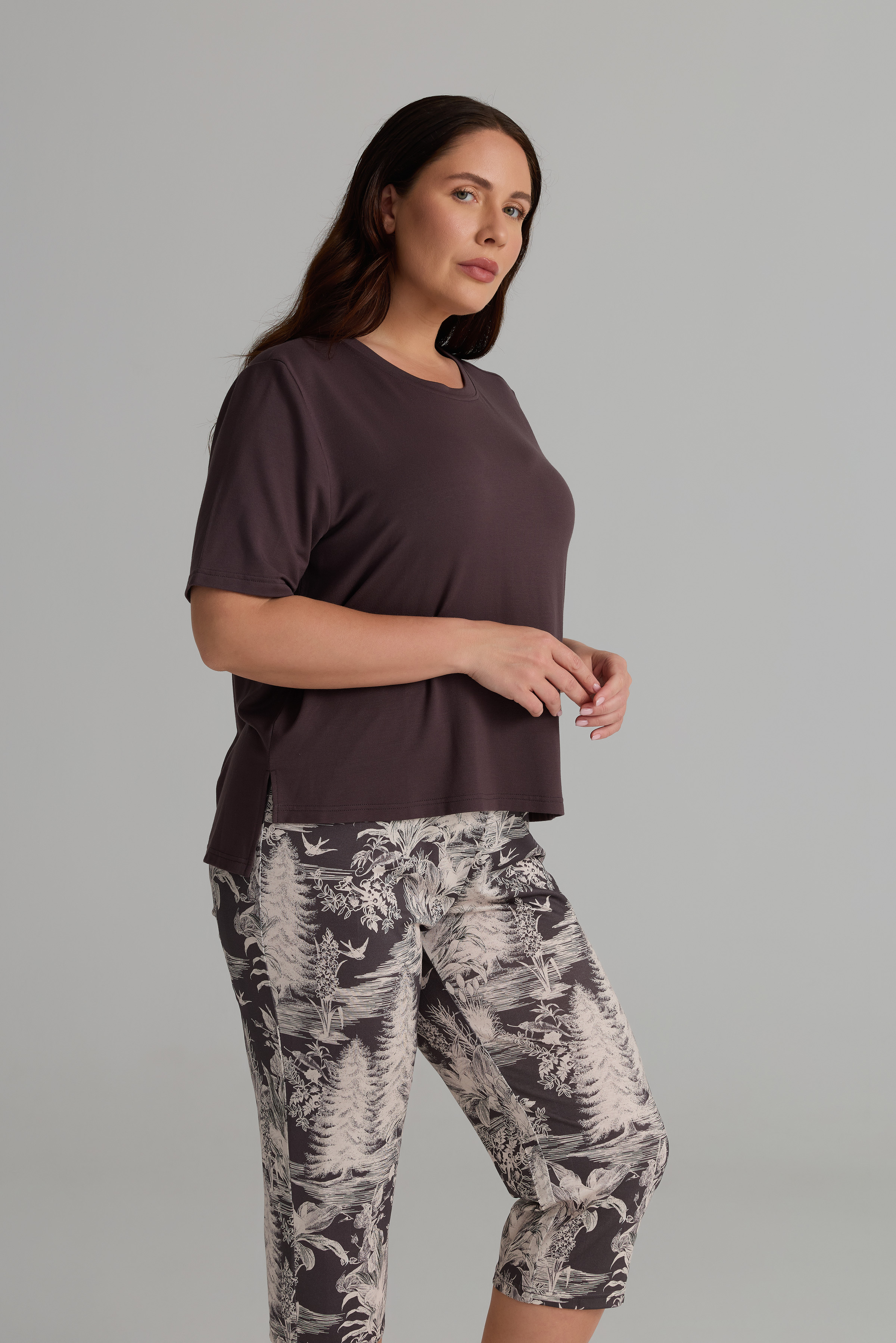 Kadın Plus Size Modal İki İplik Kısa Kollu Pijama Üstü
