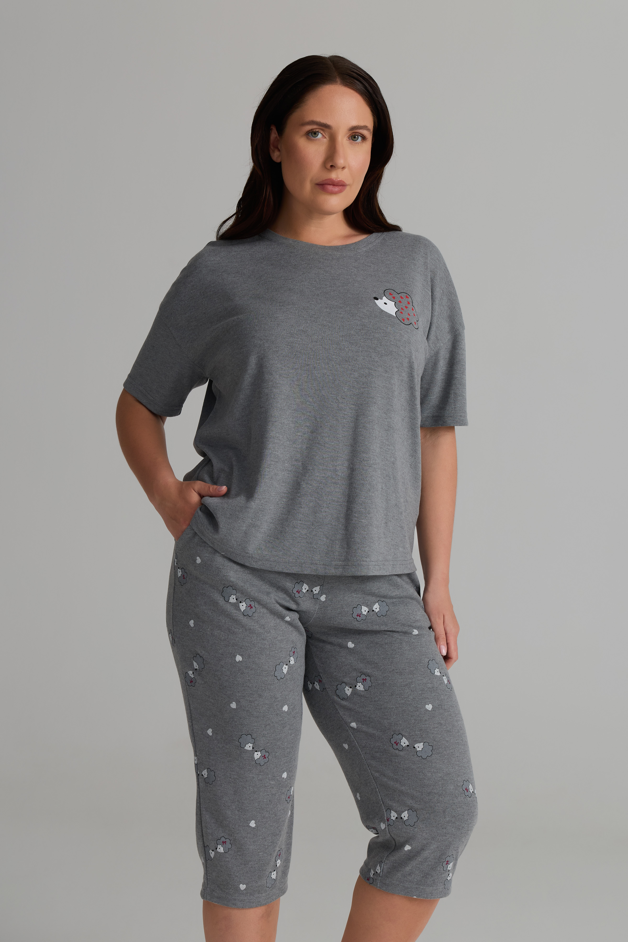 Kadın Plus Size Pamuklu Kısa Kollu Pijama Üstü