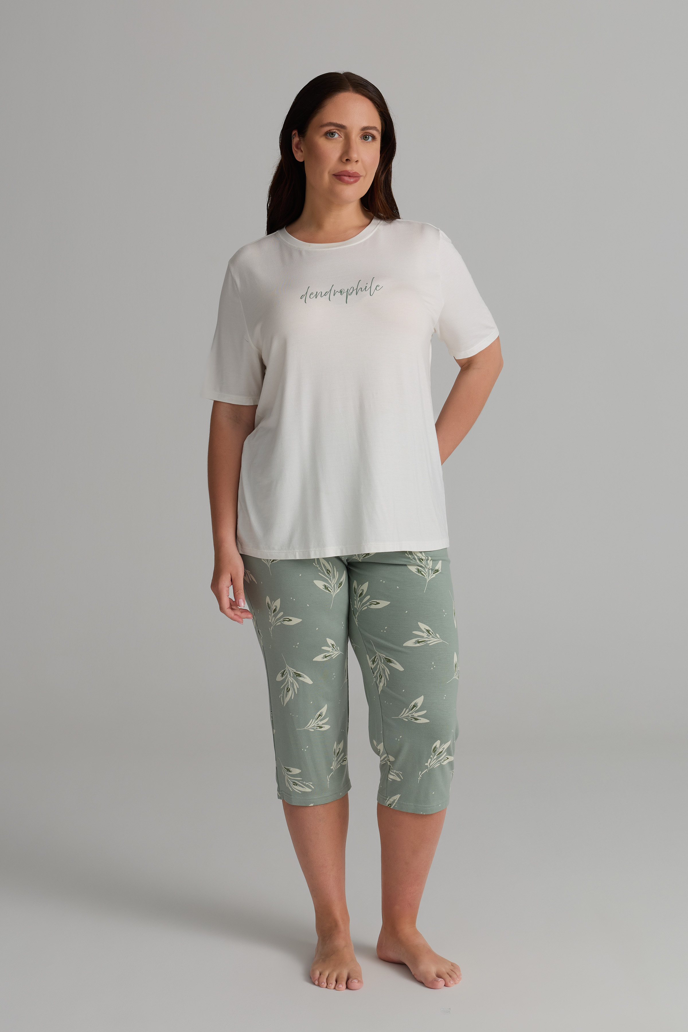 Kadın Plus Size Viskon Uzun Kollu Pijama Üstü