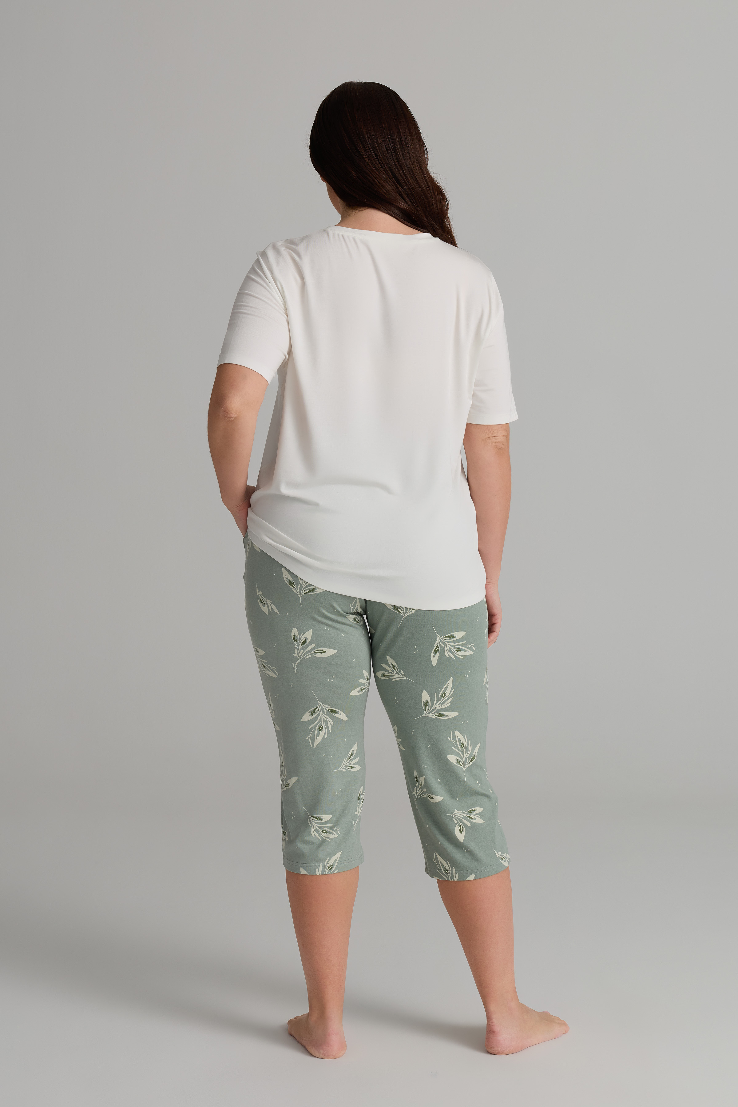 Kadın Plus Size Viskon Uzun Kollu Pijama Üstü