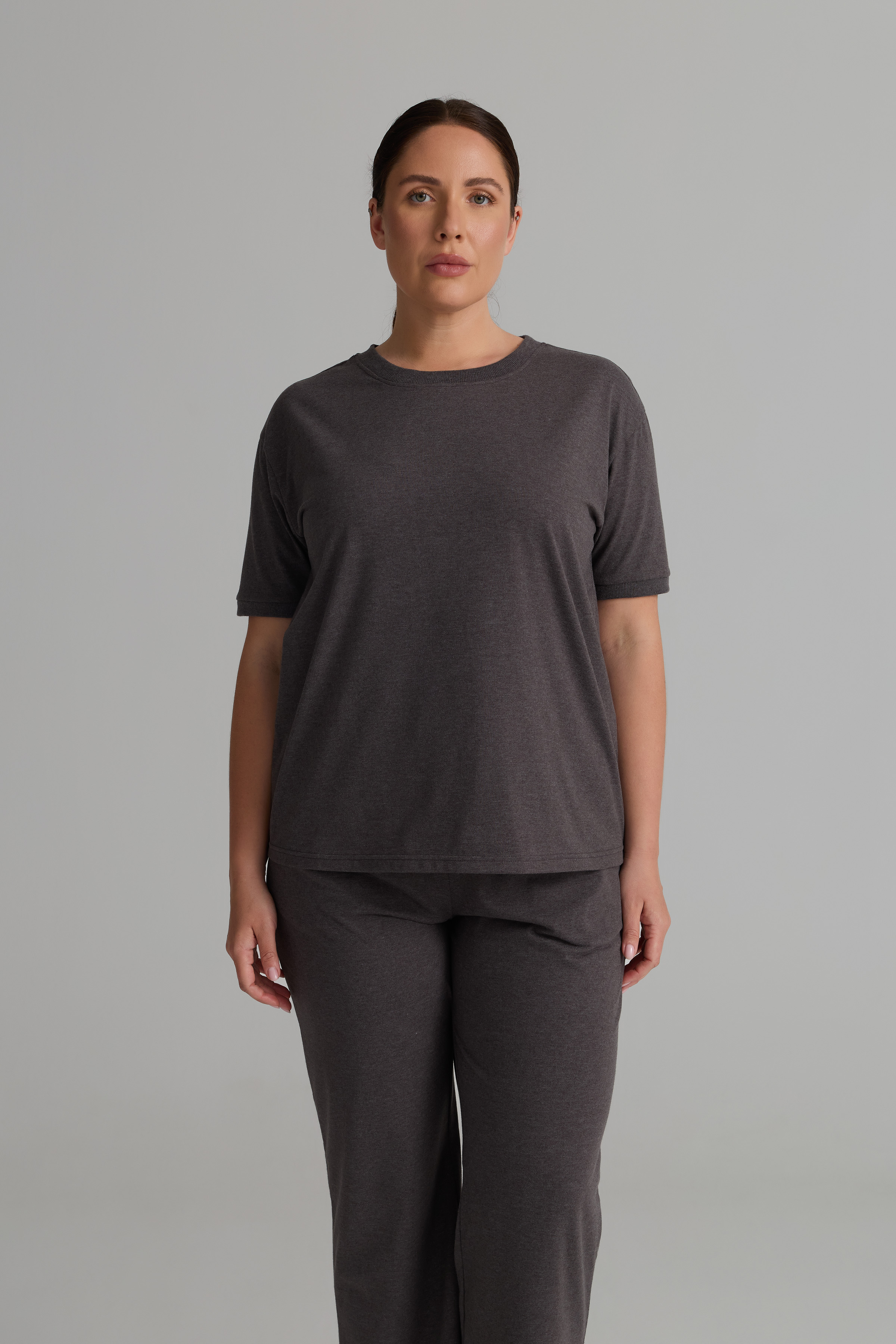 Kadın Plus Size Pamuklu Kısa Kollu Pijama Üstü