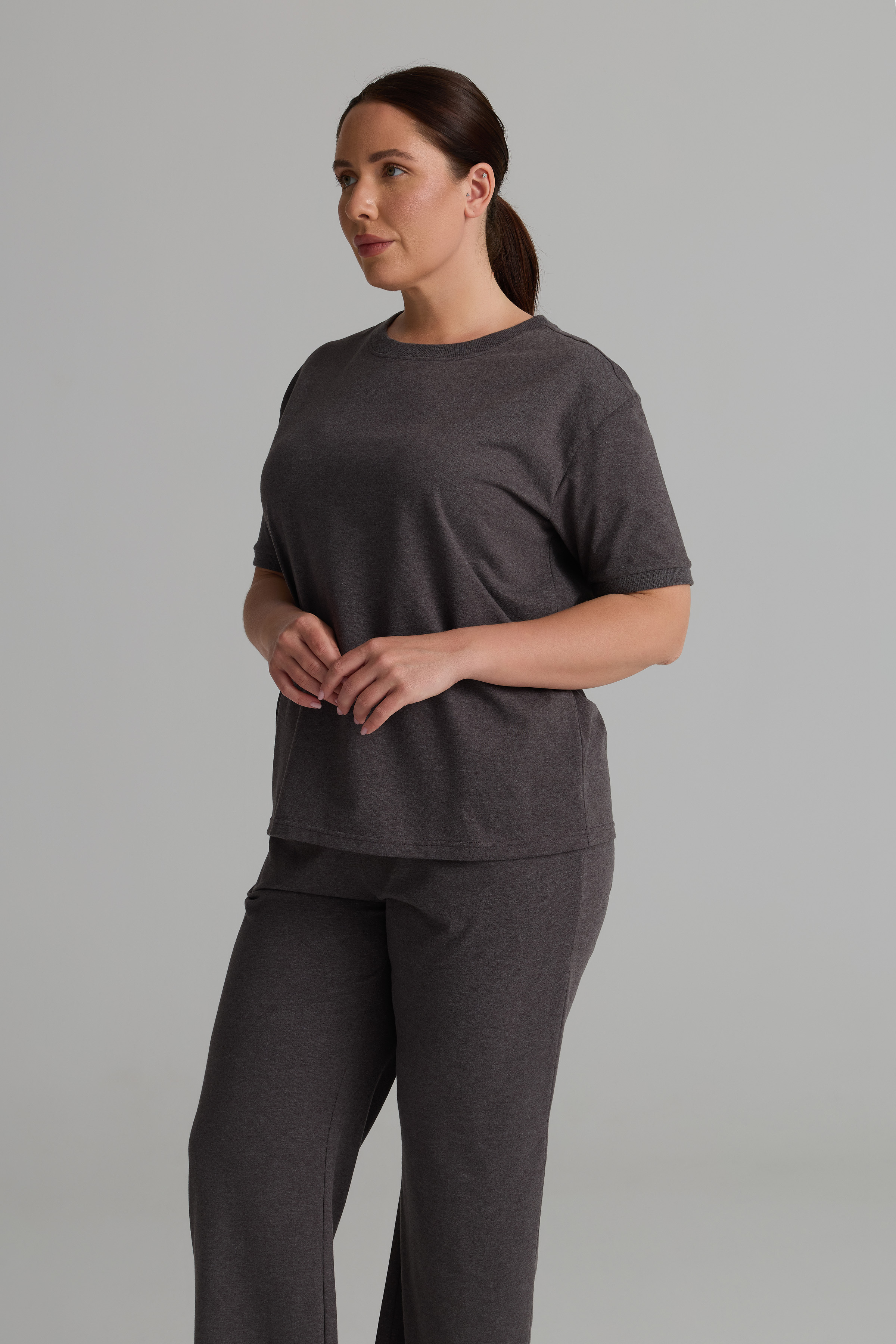 Kadın Plus Size Pamuklu Kısa Kollu Pijama Üstü