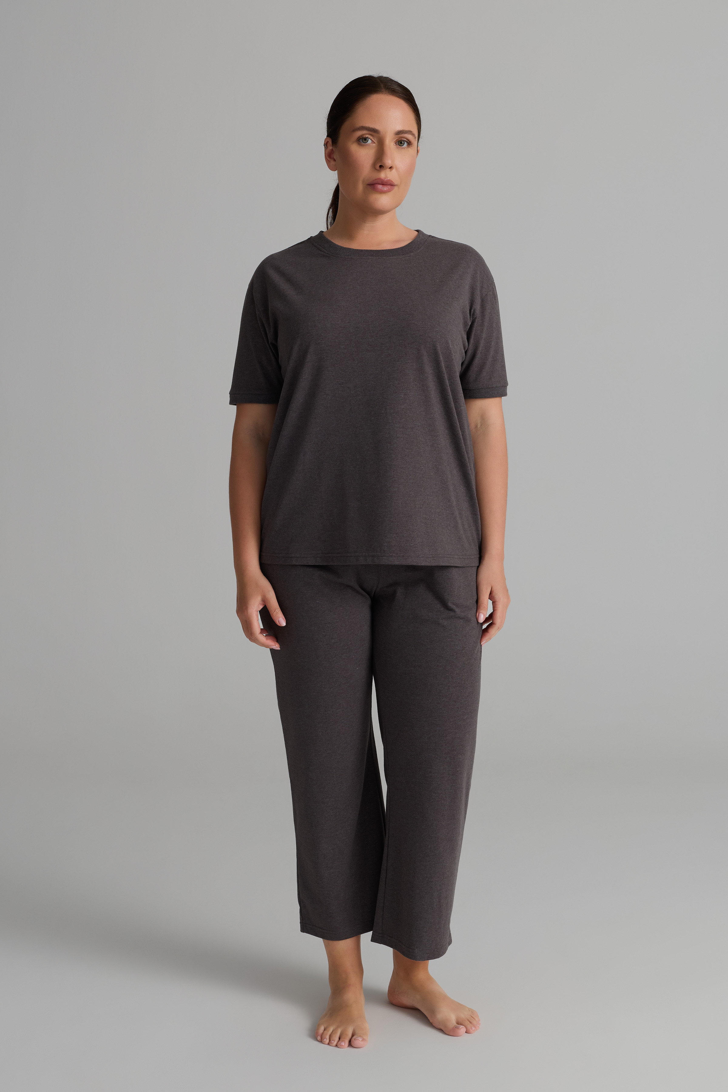 Kadın Plus Size Pamuklu Kısa Kollu Pijama Üstü