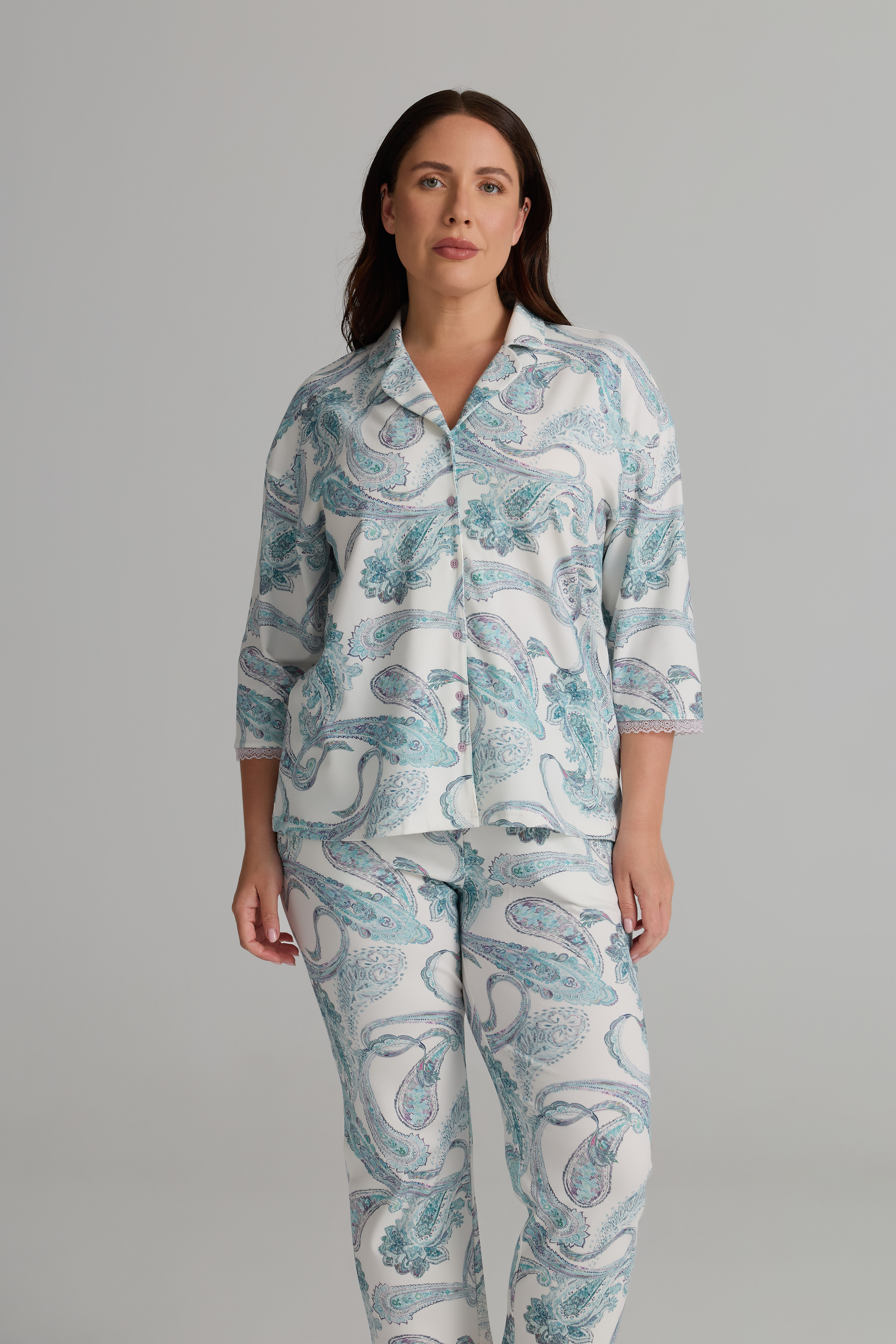 Kadın Plus Size Pamuklu Kısa Kollu Gömlek Pijama Üstü